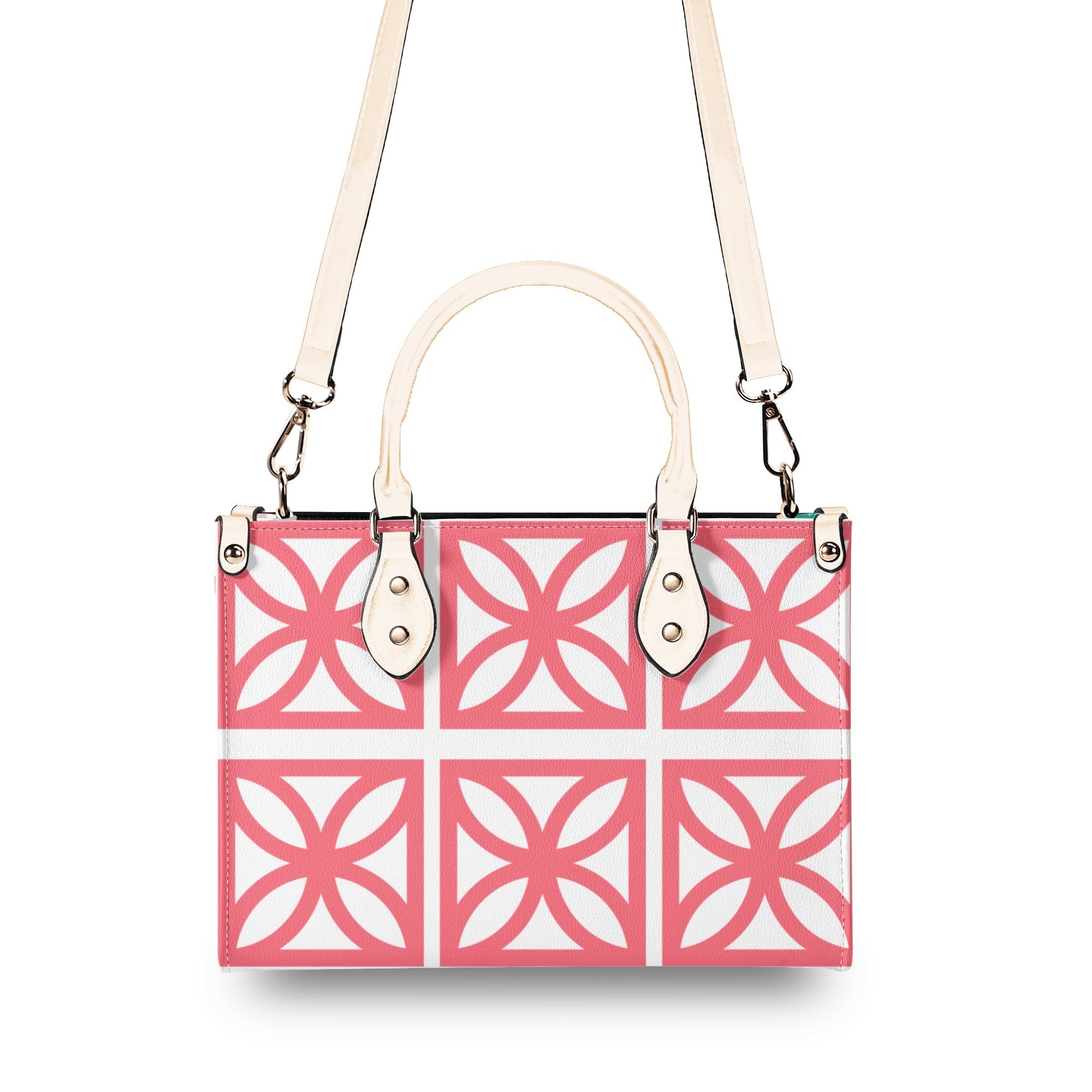 Mid Century Modern 50s Breeze Block, Aqua Coral, Atomic Cat, Spring Summer MCM Gal Signature Kitschy Handbag, Shoulder Bag - Mid Century Modern Gal