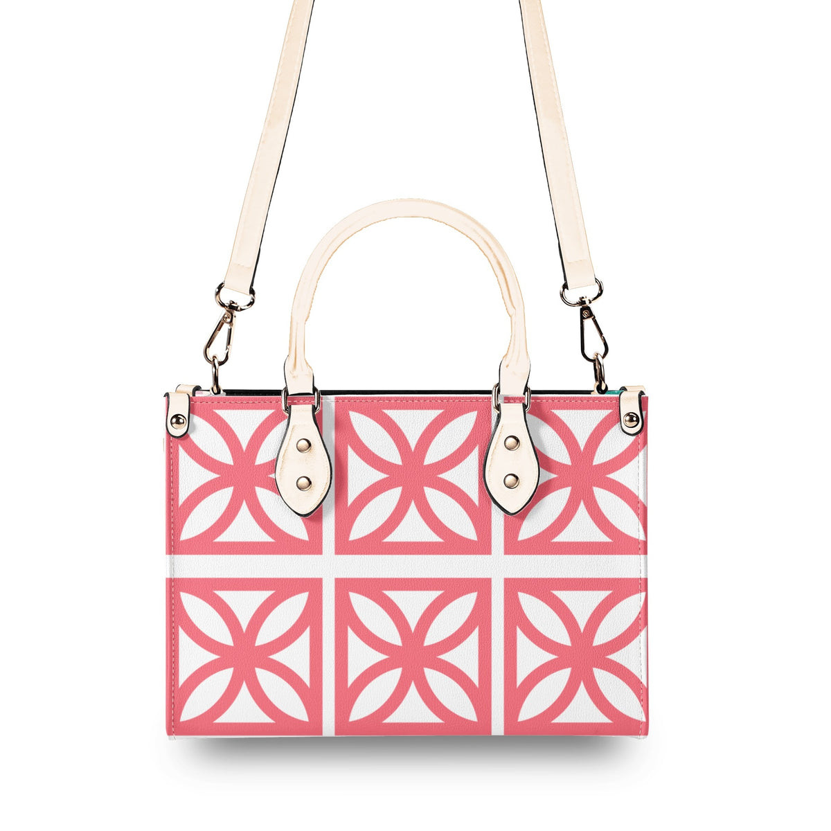 Mid Century Modern 50s Breeze Block, Aqua Coral, Atomic Cat, Spring Summer MCM Gal Signature Kitschy Handbag, Shoulder Bag - Mid Century Modern Gal