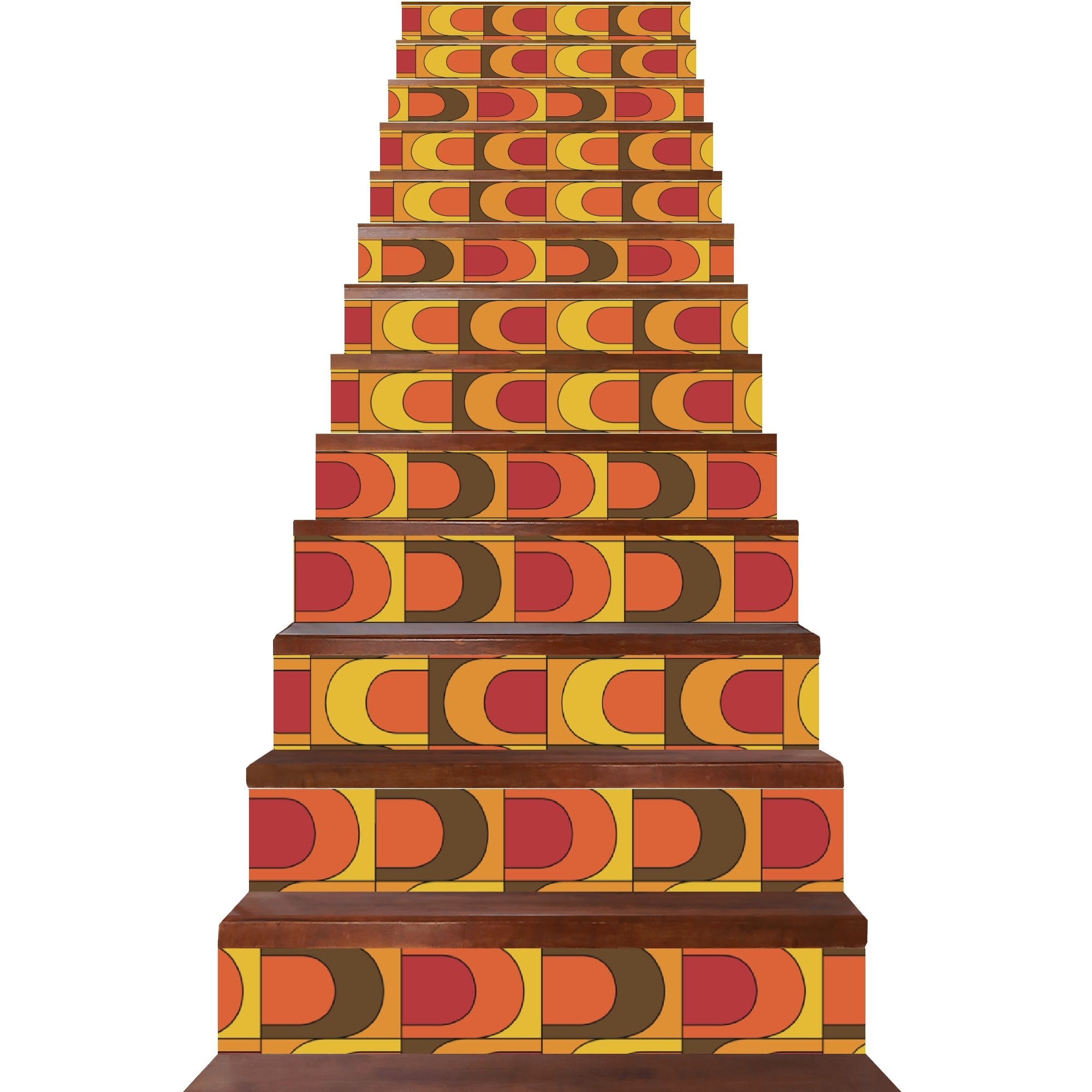 Retro Groovy 70s Mid Century Modern Orange, Yellow, Brown Mid Mod Stair Riser Peel And Stick - Mid Century Modern Gal
