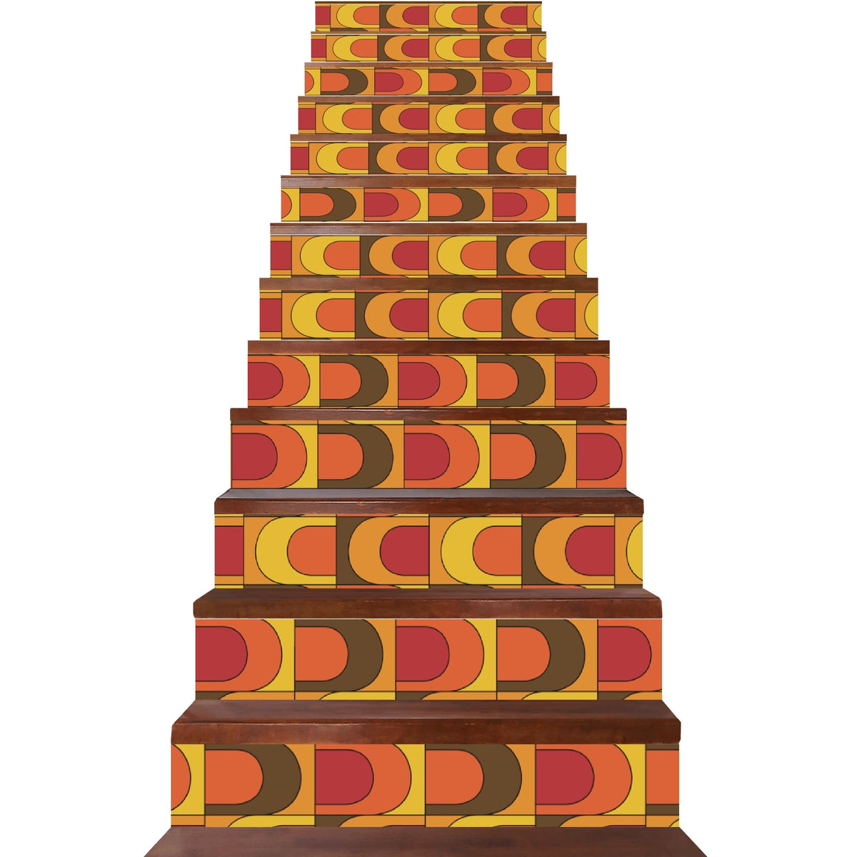 Retro Groovy 70s Mid Century Modern Orange, Yellow, Brown Mid Mod Stair Riser Peel And Stick - Mid Century Modern Gal
