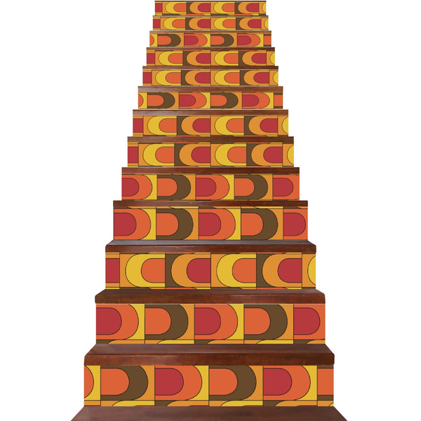 Retro Groovy 70s Mid Century Modern Orange, Yellow, Brown Mid Mod Stair Riser Peel And Stick