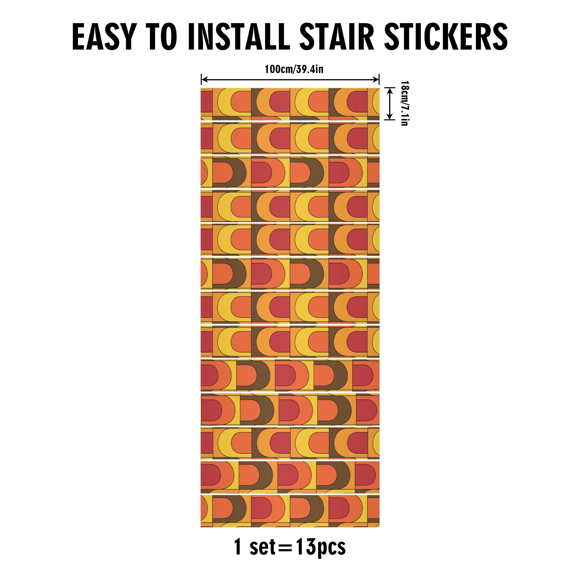 Retro Groovy 70s Mid Century Modern Orange, Yellow, Brown Mid Mod Stair Riser Peel And Stick - Mid Century Modern Gal