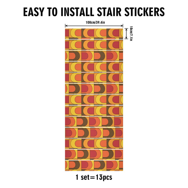 Retro Groovy 70s Mid Century Modern Orange, Yellow, Brown Mid Mod Stair Riser Peel And Stick