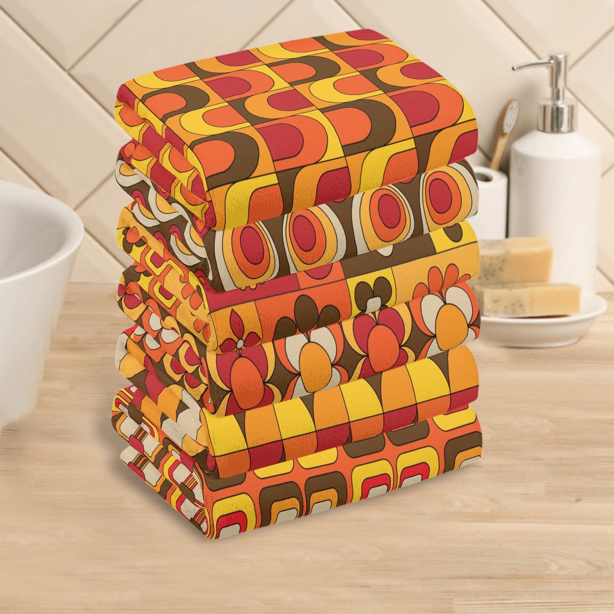 Retro Groovy Mod 60s 70s Mid Century Modern Designed Kitchen Bath Hand Towels - Mid Century Modern Gal