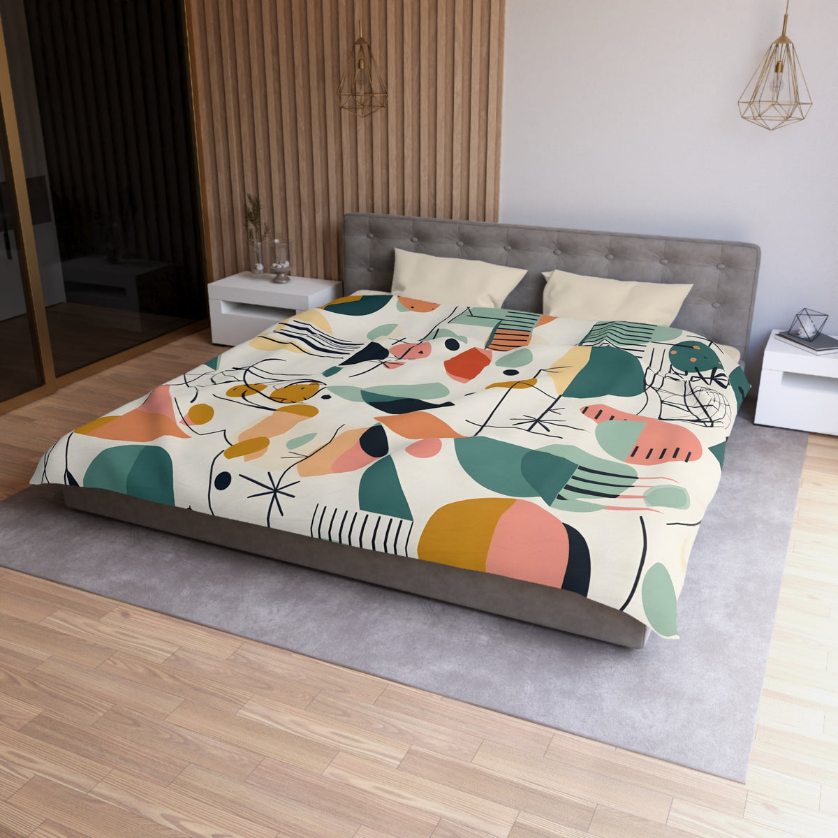 Mid Century Modernist Abstract Designed, Geometric Retro MCM Colorful Funky Duvet Cover - Mid Century Modern Gal