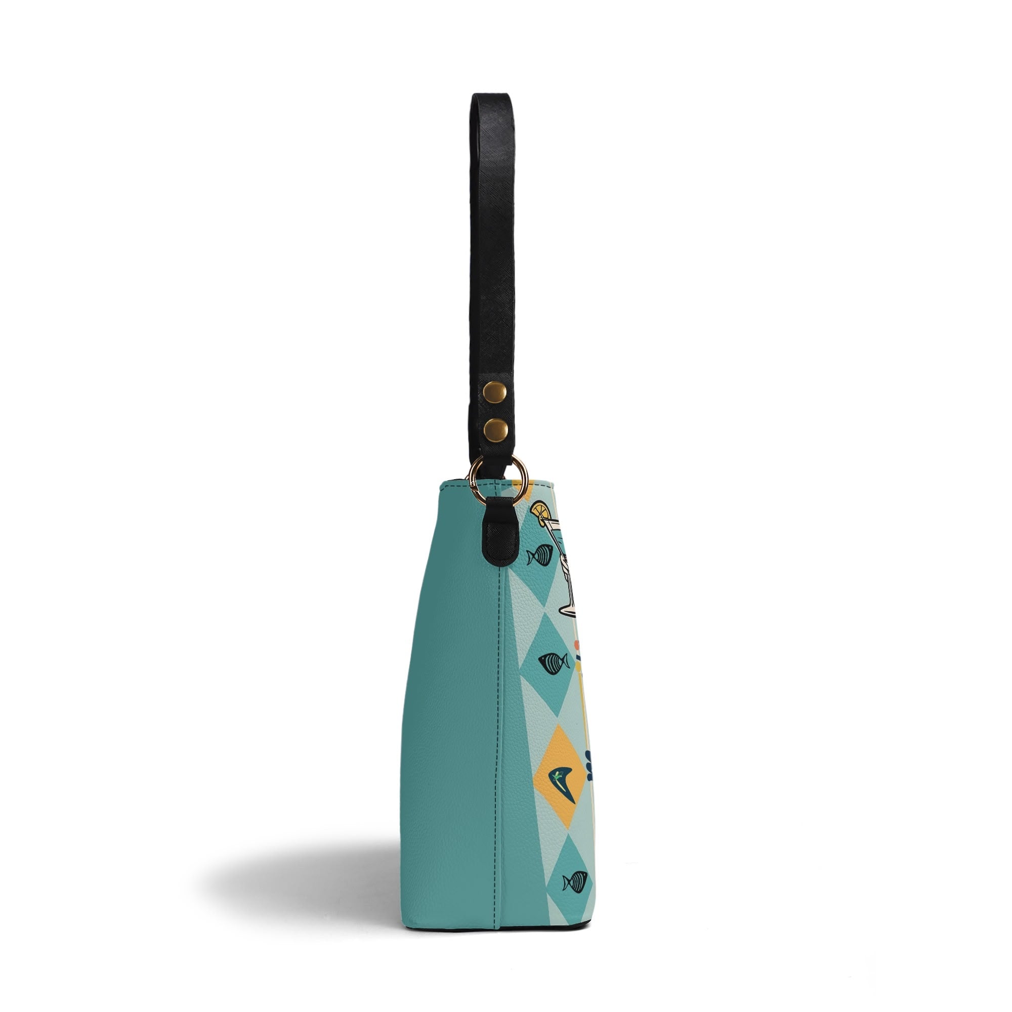 Retro Mermaid Cocktail Lounge Shoulder Bag, Atomic 50s Fashion Bag, Teal Reversible Design By MCM Gal, Mid Century Mod Kitschy Trendy Purse - Mid Century Modern Gal