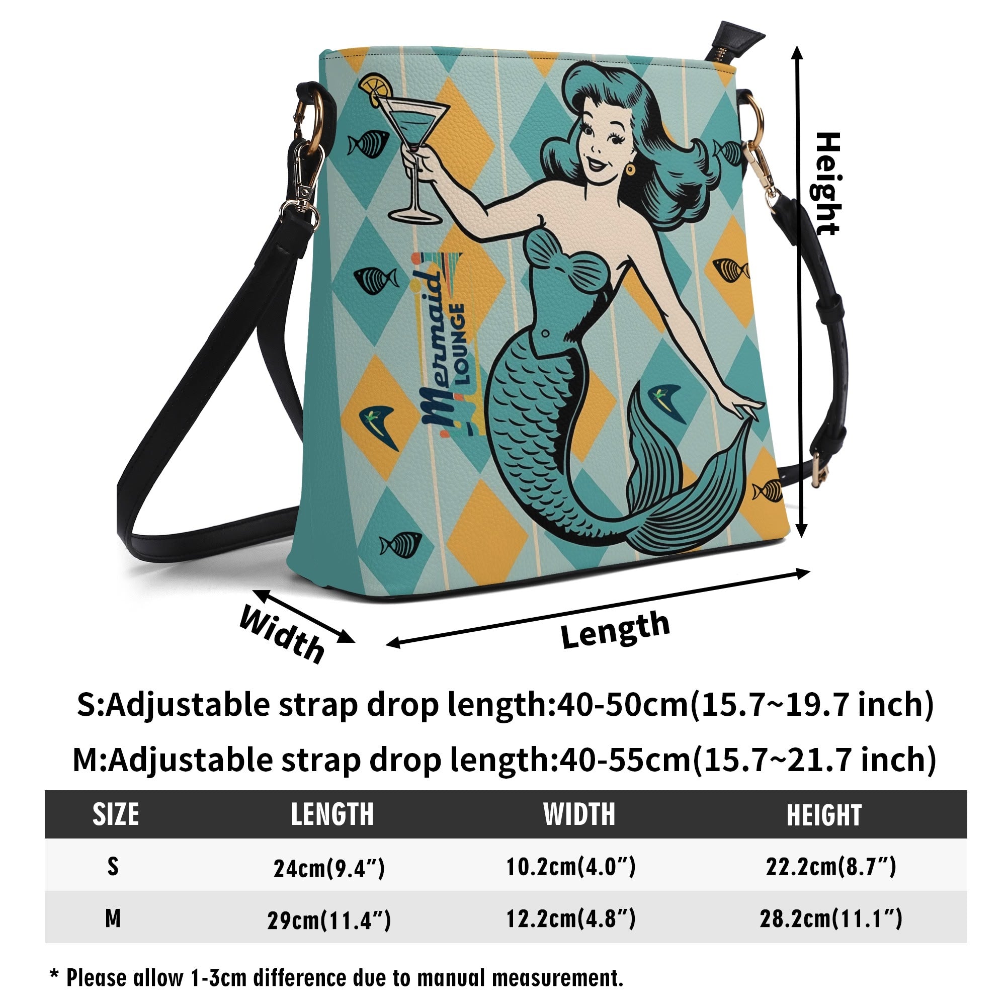 Retro Mermaid Cocktail Lounge Shoulder Bag, Atomic 50s Fashion Bag, Teal Reversible Design By MCM Gal, Mid Century Mod Kitschy Trendy Purse - Mid Century Modern Gal