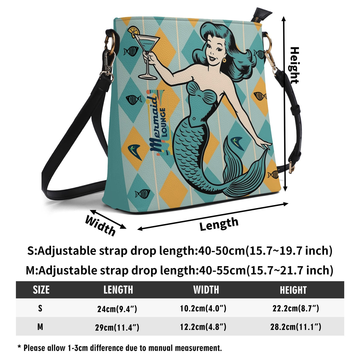 Retro Mermaid Cocktail Lounge Shoulder Bag, Atomic 50s Fashion Bag, Teal Reversible Design By MCM Gal, Mid Century Mod Kitschy Trendy Purse - Mid Century Modern Gal