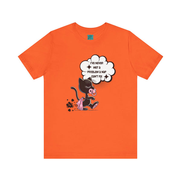 Quirky Retro Cat, Funny Mod Cat Dragging Blankie, Nap Quote Shirt Unisex Jersey Short Sleeve Tee