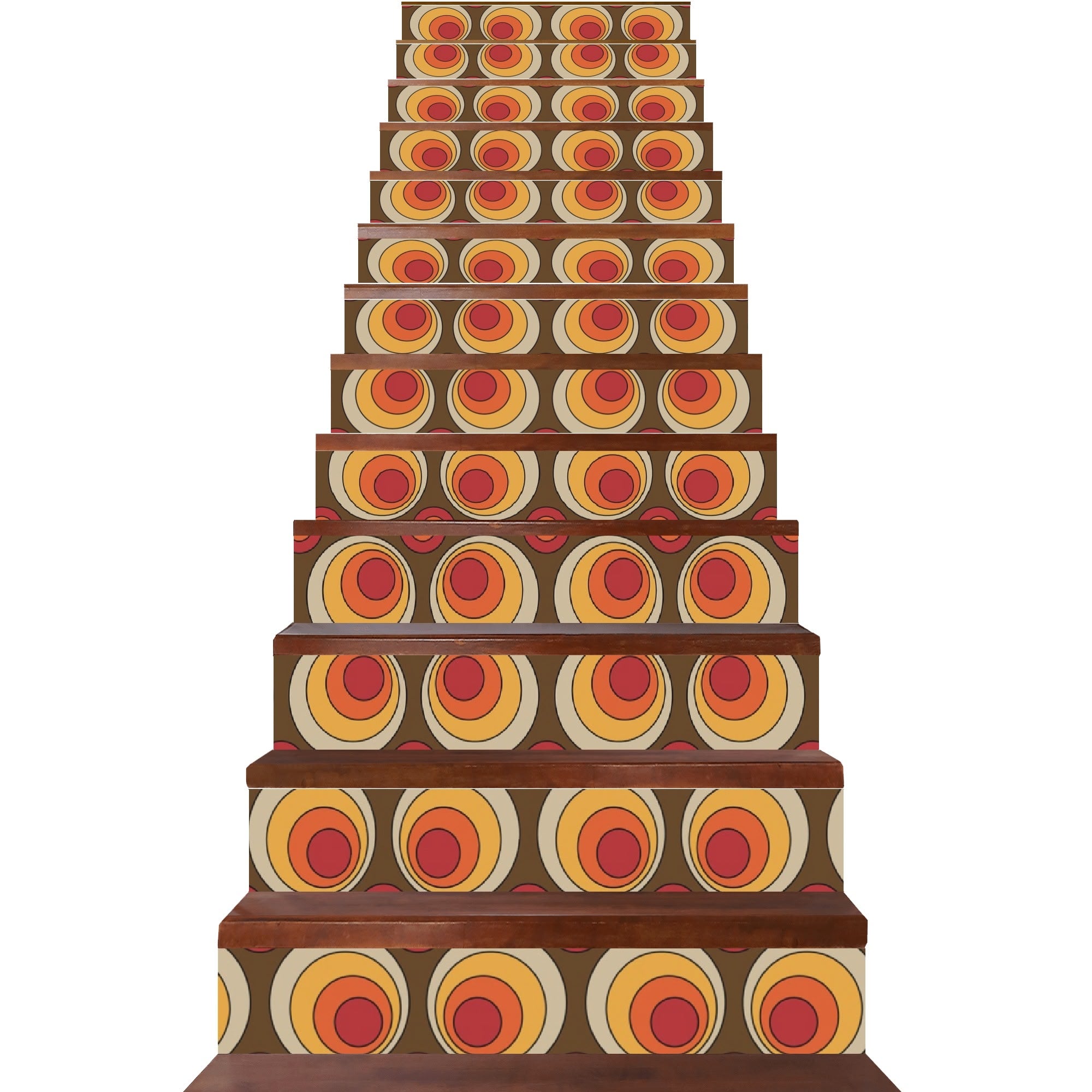 Mid Century Modern Space Orbs, Brown Orange Yellow Groovy Mod Stair Riser Peel And Stick - Mid Century Modern Gal
