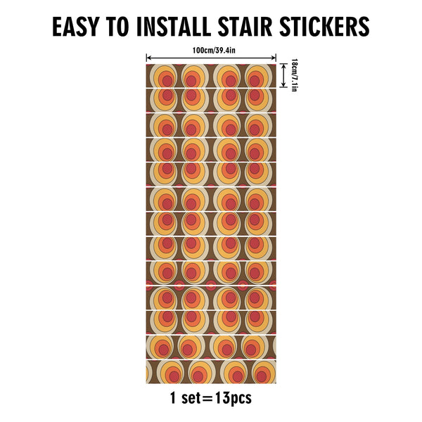 Mid Century Modern Space Orbs, Brown Orange Yellow Groovy Mod Stair Riser Peel And Stick