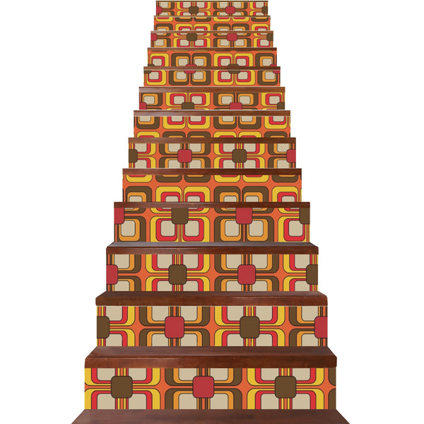 Retro 70s Mid Mod Geometric Peel And Stick Stair Risers