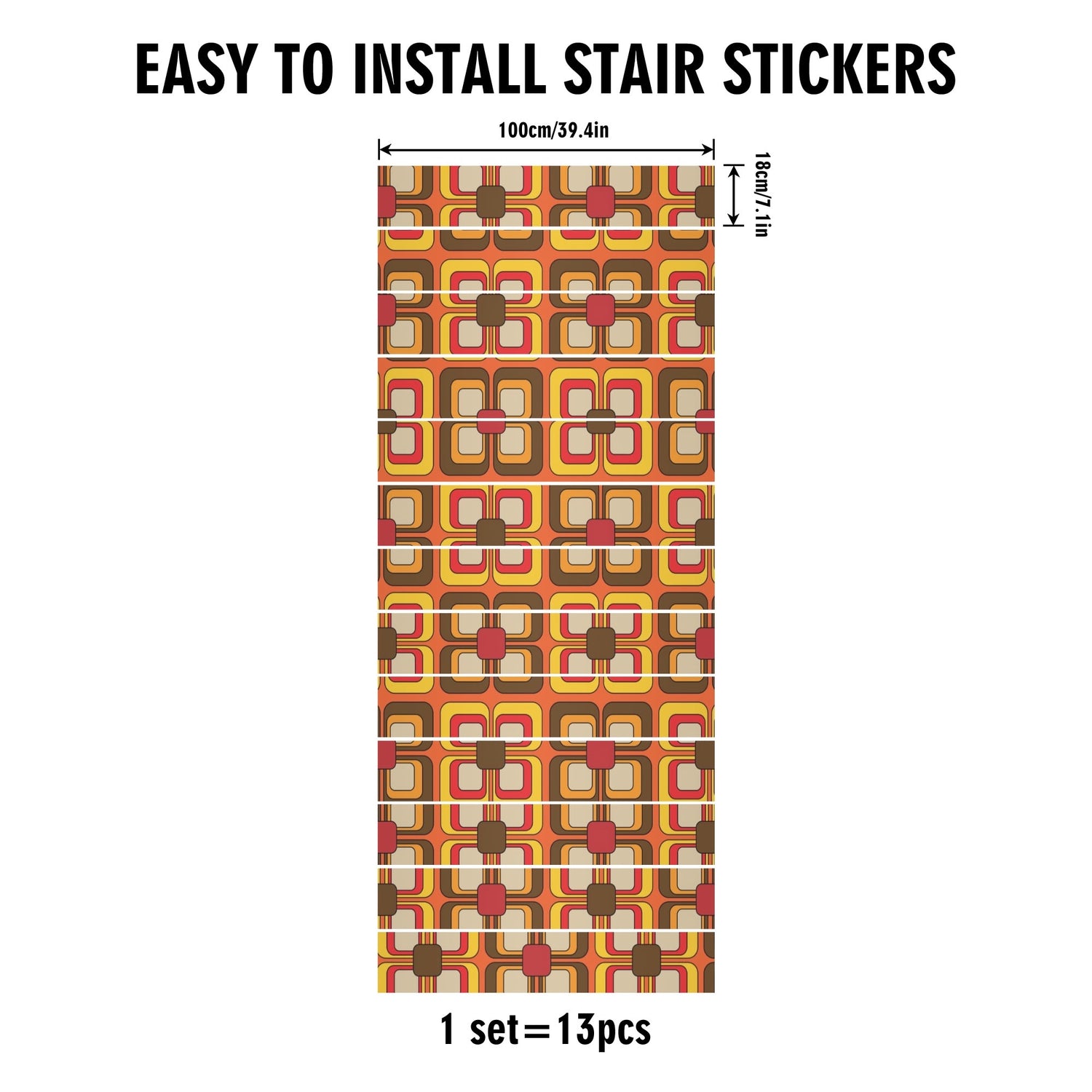 Retro 70s Mid Mod Geometric Peel And Stick Stair Risers - Mid Century Modern Gal