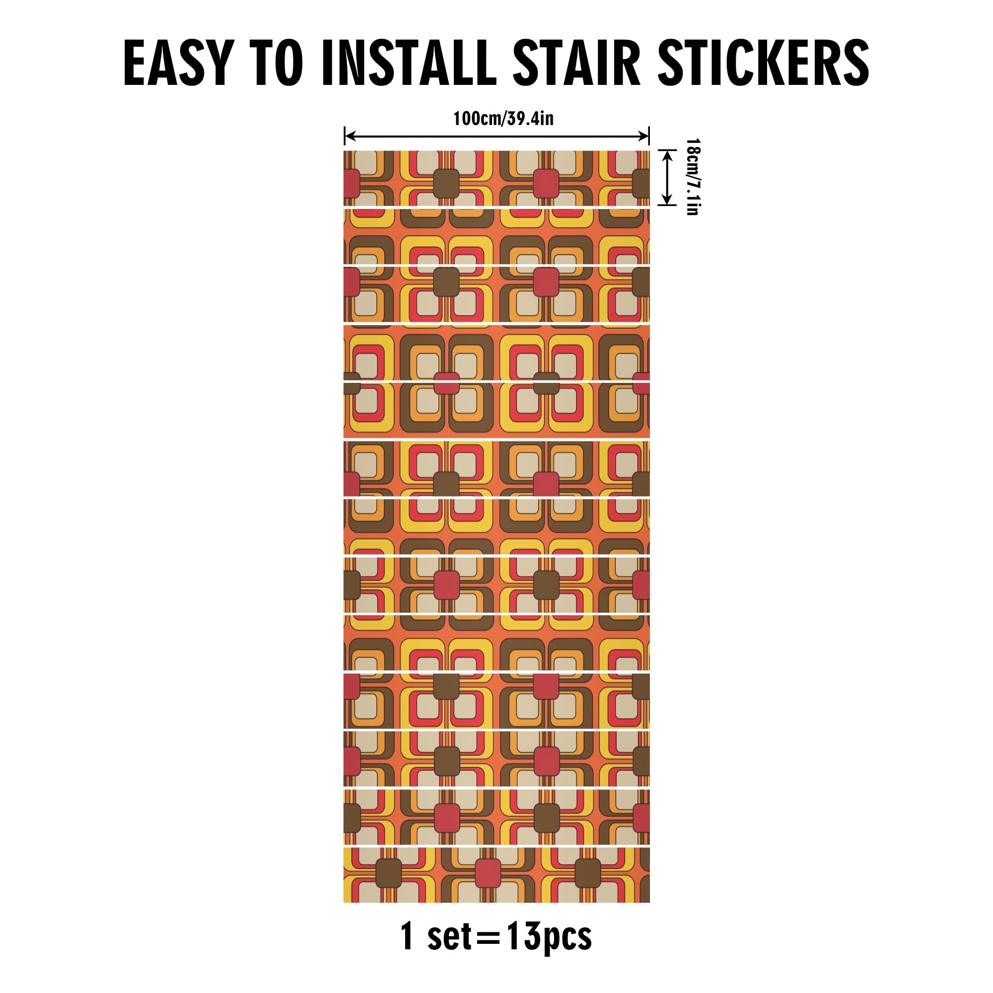 Retro 70s Mid Mod Geometric Peel And Stick Stair Risers - Mid Century Modern Gal