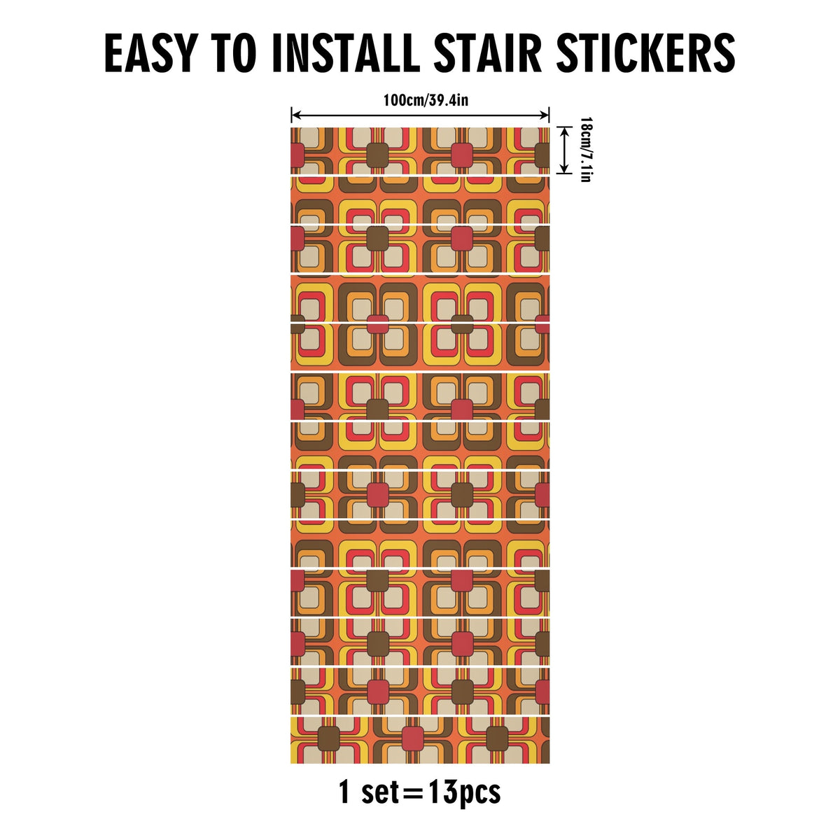 Retro 70s Mid Mod Geometric Peel And Stick Stair Risers - Mid Century Modern Gal