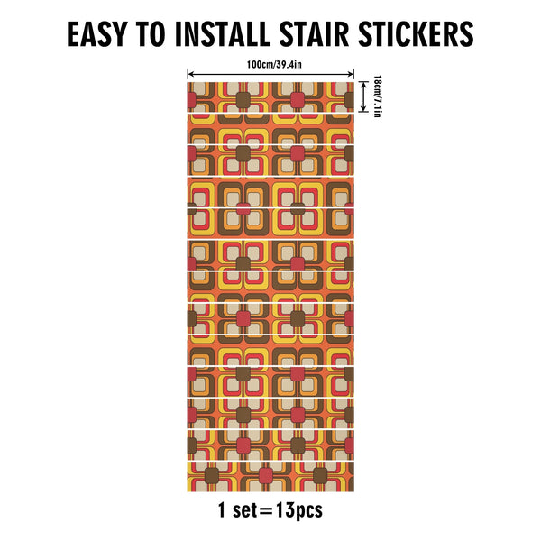 Retro 70s Mid Mod Geometric Peel And Stick Stair Risers