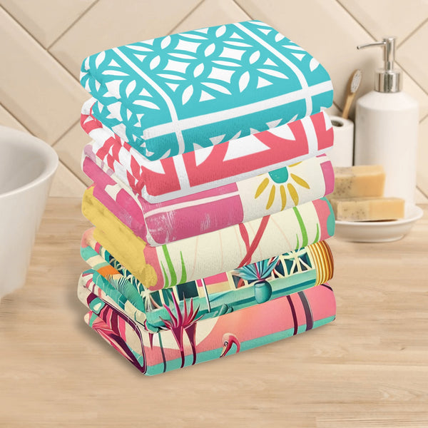 Flamingo And Breeze Block Kitschy Mid Century Modern Designed Kitchen Bath Hand Towels