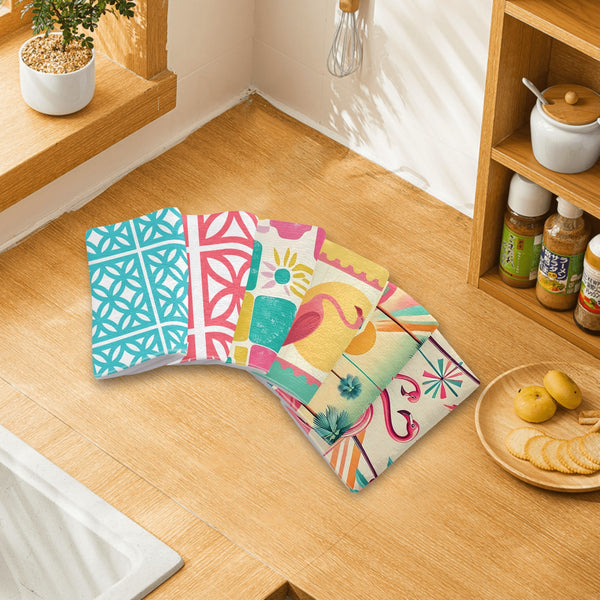Flamingo And Breeze Block Kitschy Mid Century Modern Designed Kitchen Bath Hand Towels