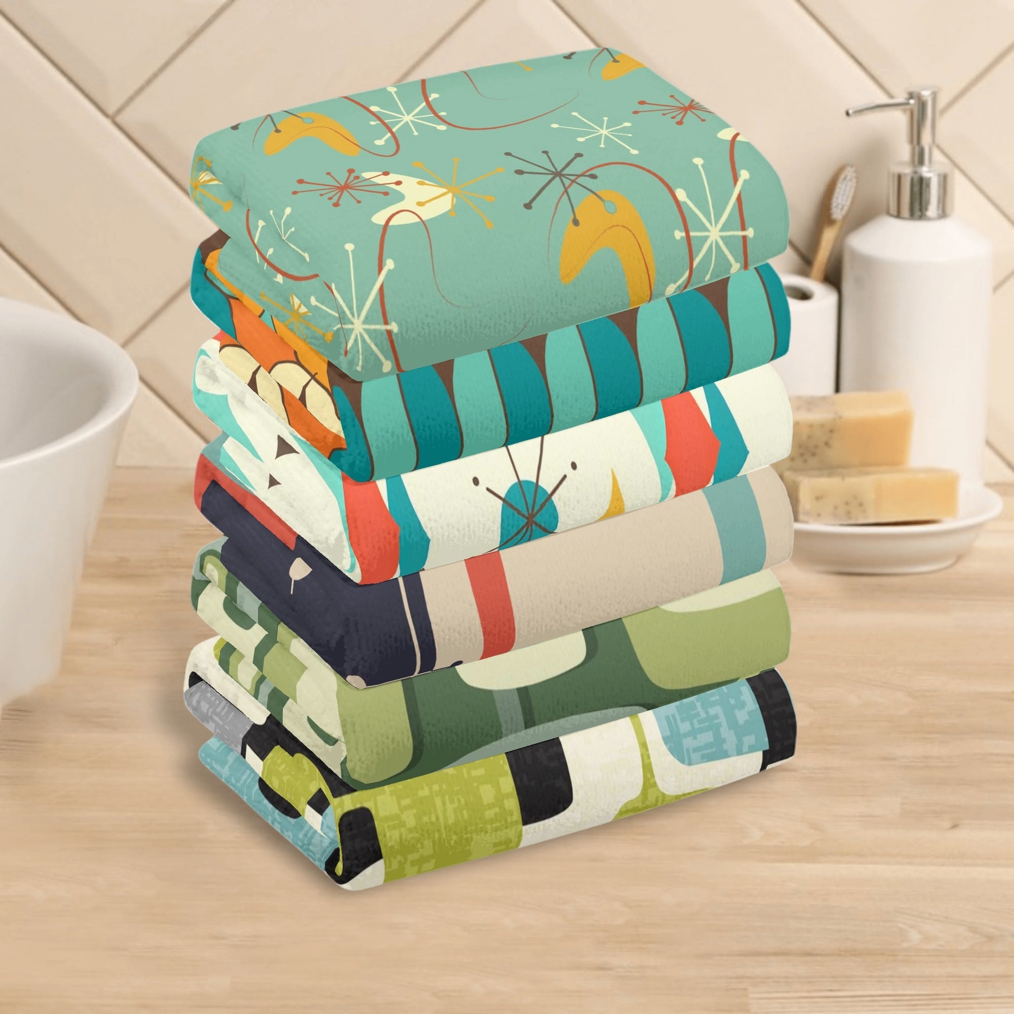 Mid Century Modern Kitschy Mod Collection MCM Designed Kitchen Bath Hand Towels - Mid Century Modern Gal