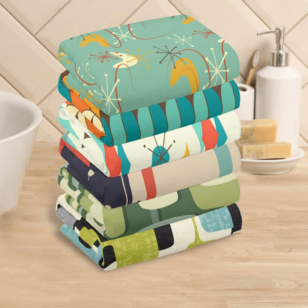 Mid Century Modern Kitschy Mod Collection MCM Designed Kitchen Bath Hand Towels - Mid Century Modern Gal