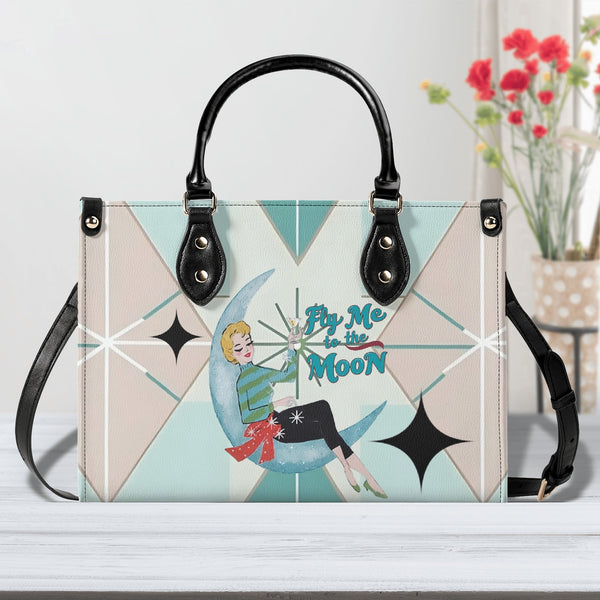 Fly Me To The Moon, Kitschy Mod Martini Gal, Mid Century Modern Gal Signature Handbag, Shoulder Bag