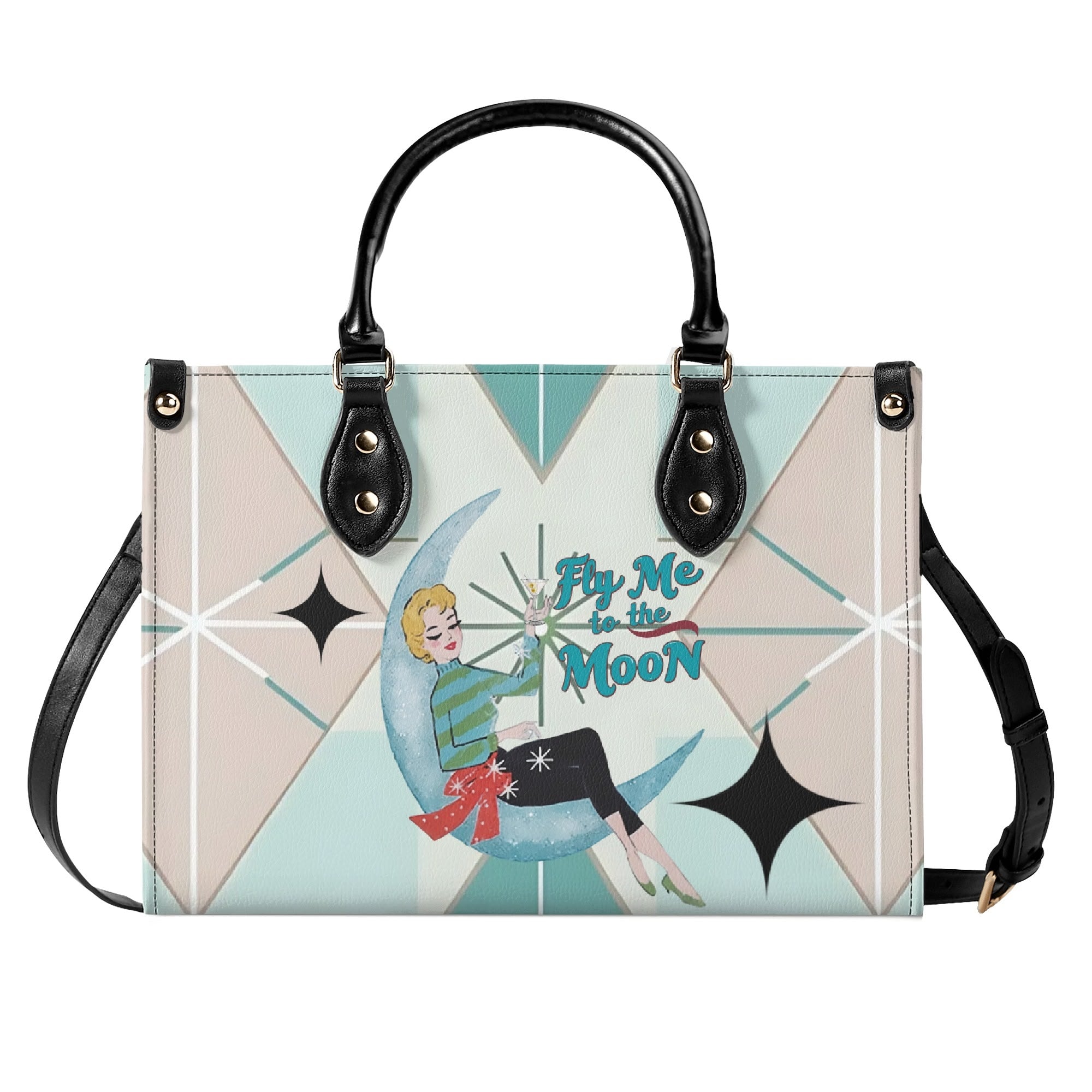 Fly Me To The Moon, Kitschy Mod Martini Gal, Mid Century Modern Gal Signature Handbag, Shoulder Bag - Mid Century Modern Gal