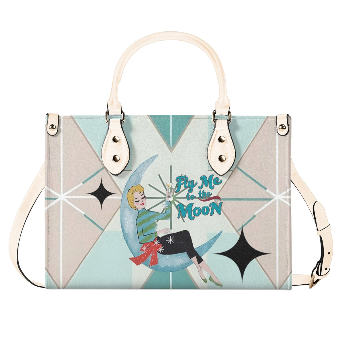 Fly Me To The Moon, Kitschy Mod Martini Gal, Mid Century Modern Gal Signature Handbag, Shoulder Bag - Mid Century Modern Gal
