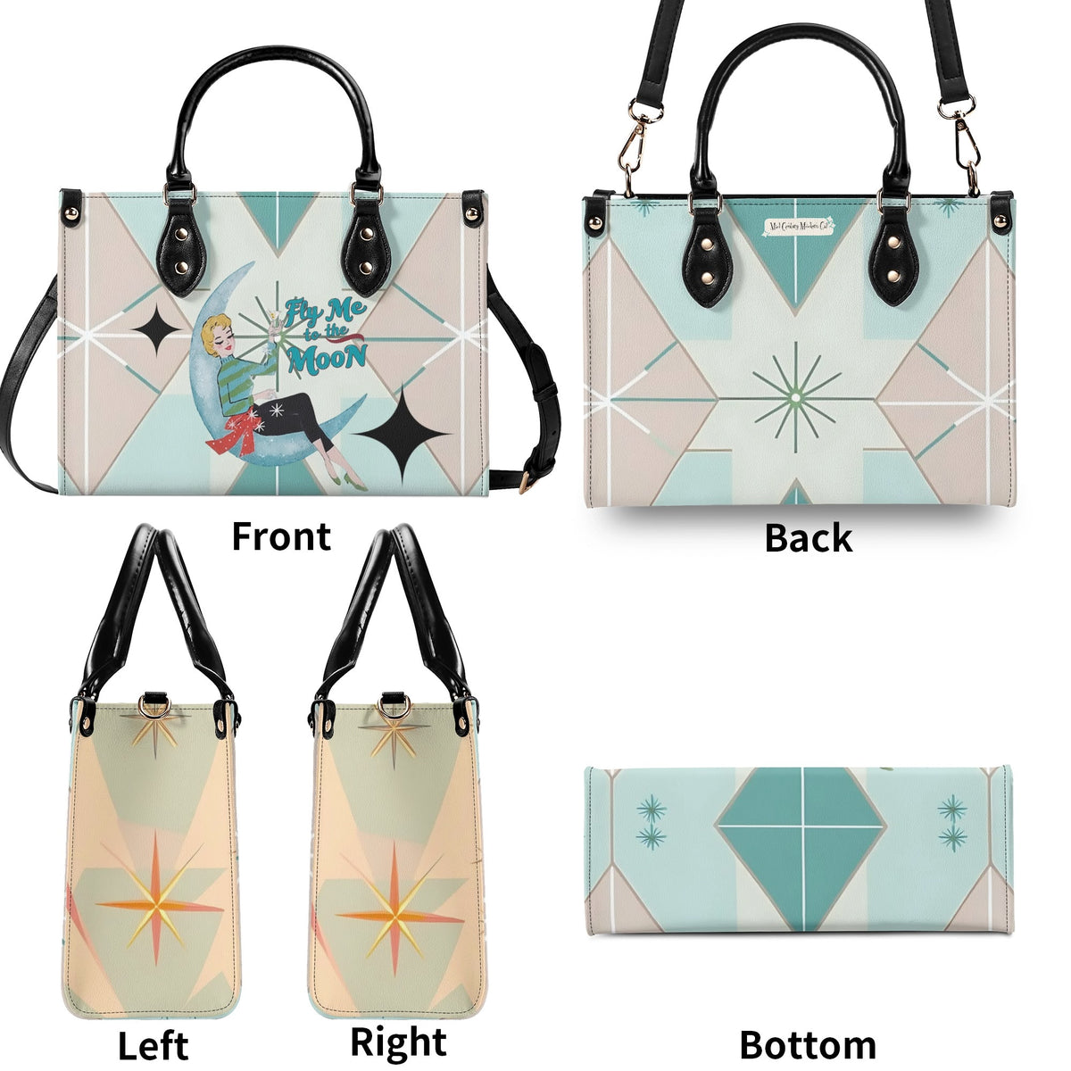 Fly Me To The Moon, Kitschy Mod Martini Gal, Mid Century Modern Gal Signature Handbag, Shoulder Bag - Mid Century Modern Gal