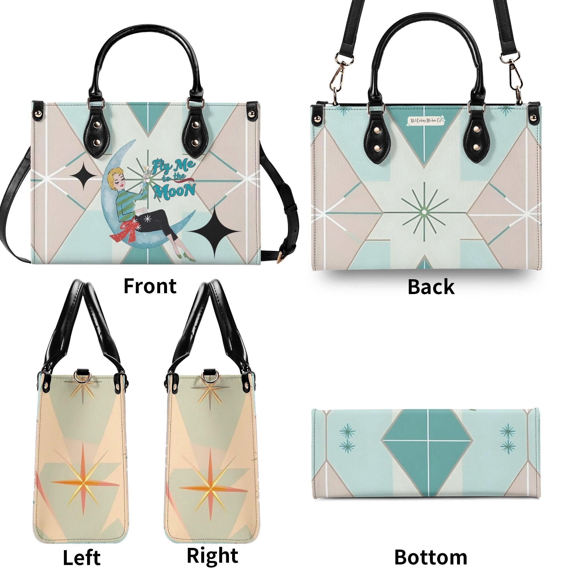 Fly Me To The Moon, Kitschy Mod Martini Gal, Mid Century Modern Gal Signature Handbag, Shoulder Bag - Mid Century Modern Gal