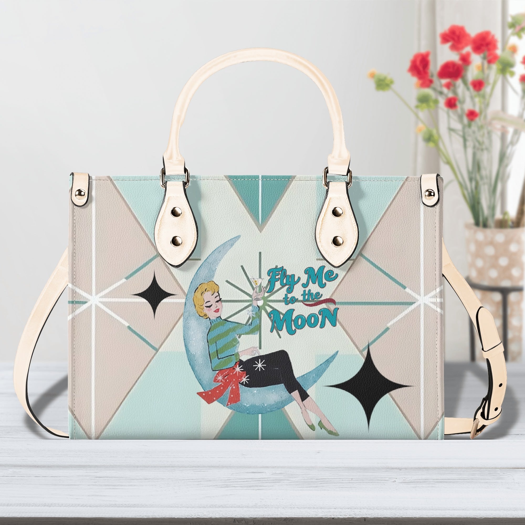 Fly Me To The Moon, Kitschy Mod Martini Gal, Mid Century Modern Gal Signature Handbag, Shoulder Bag - Mid Century Modern Gal