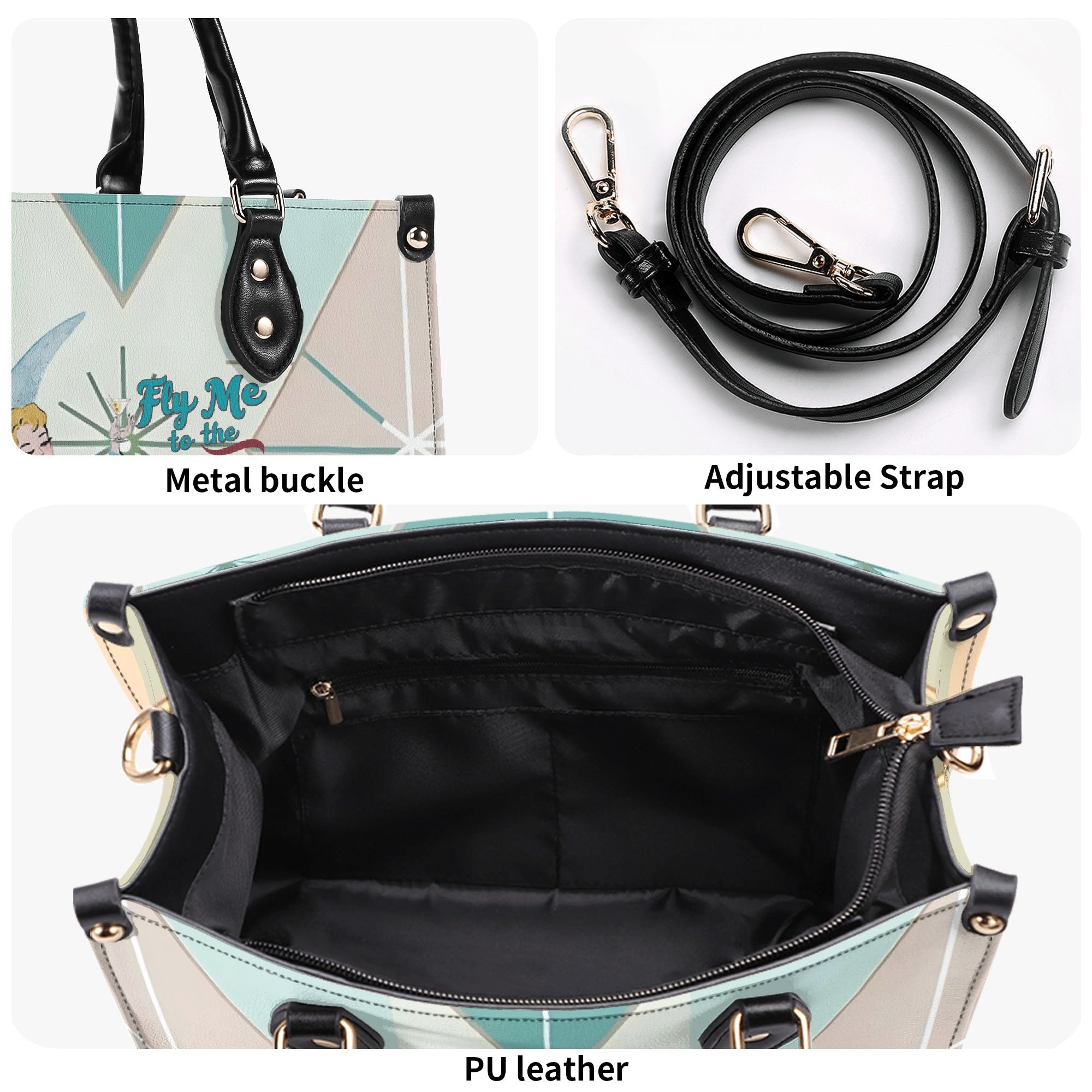 Fly Me To The Moon, Kitschy Mod Martini Gal, Mid Century Modern Gal Signature Handbag, Shoulder Bag - Mid Century Modern Gal