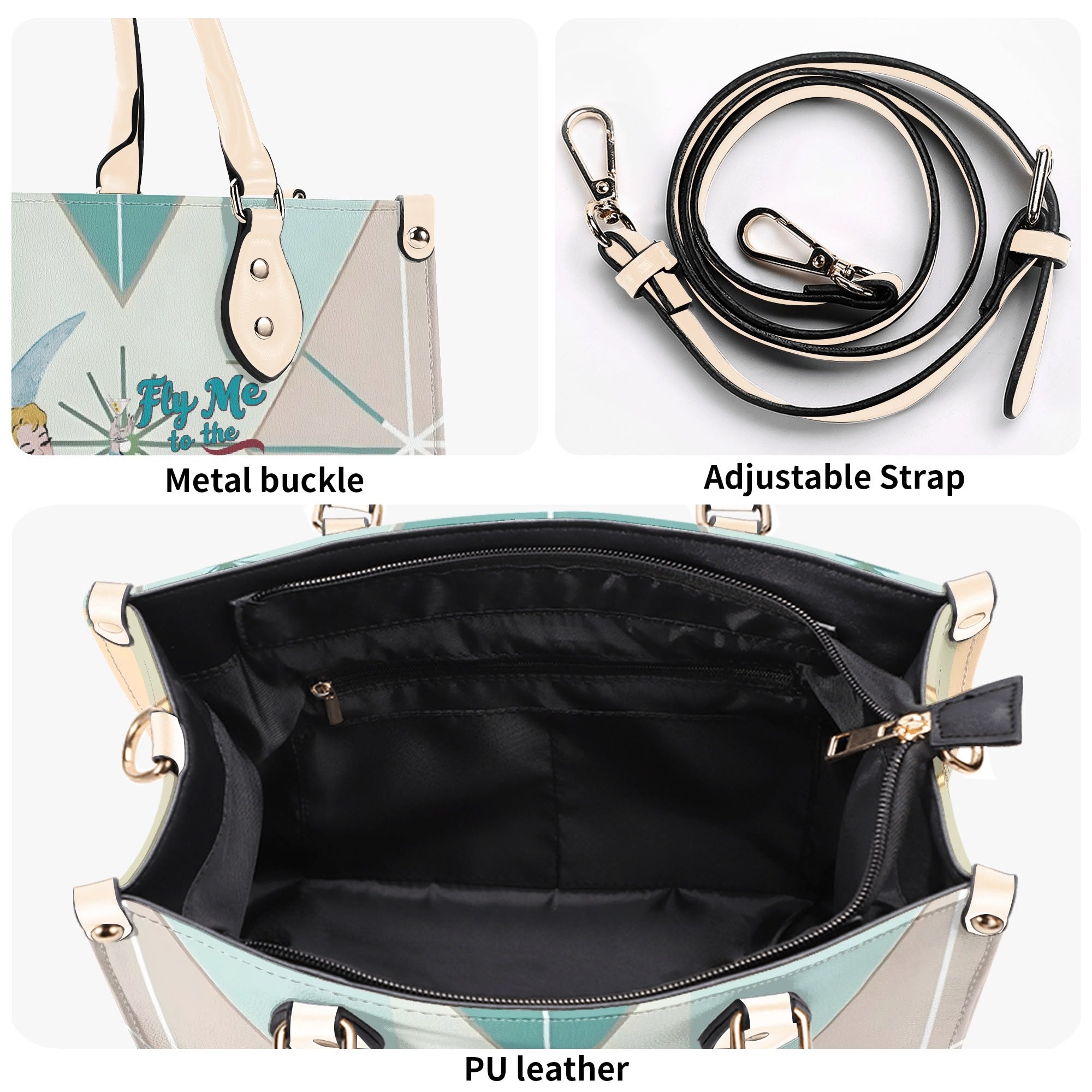 Fly Me To The Moon, Kitschy Mod Martini Gal, Mid Century Modern Gal Signature Handbag, Shoulder Bag - Mid Century Modern Gal
