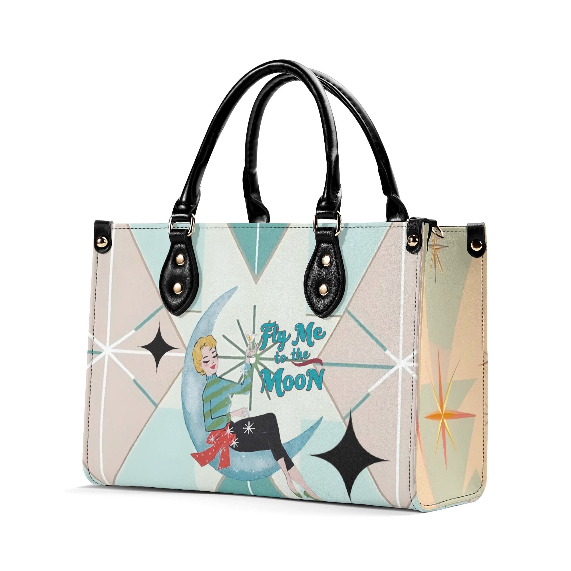 Fly Me To The Moon, Kitschy Mod Martini Gal, Mid Century Modern Gal Signature Handbag, Shoulder Bag - Mid Century Modern Gal