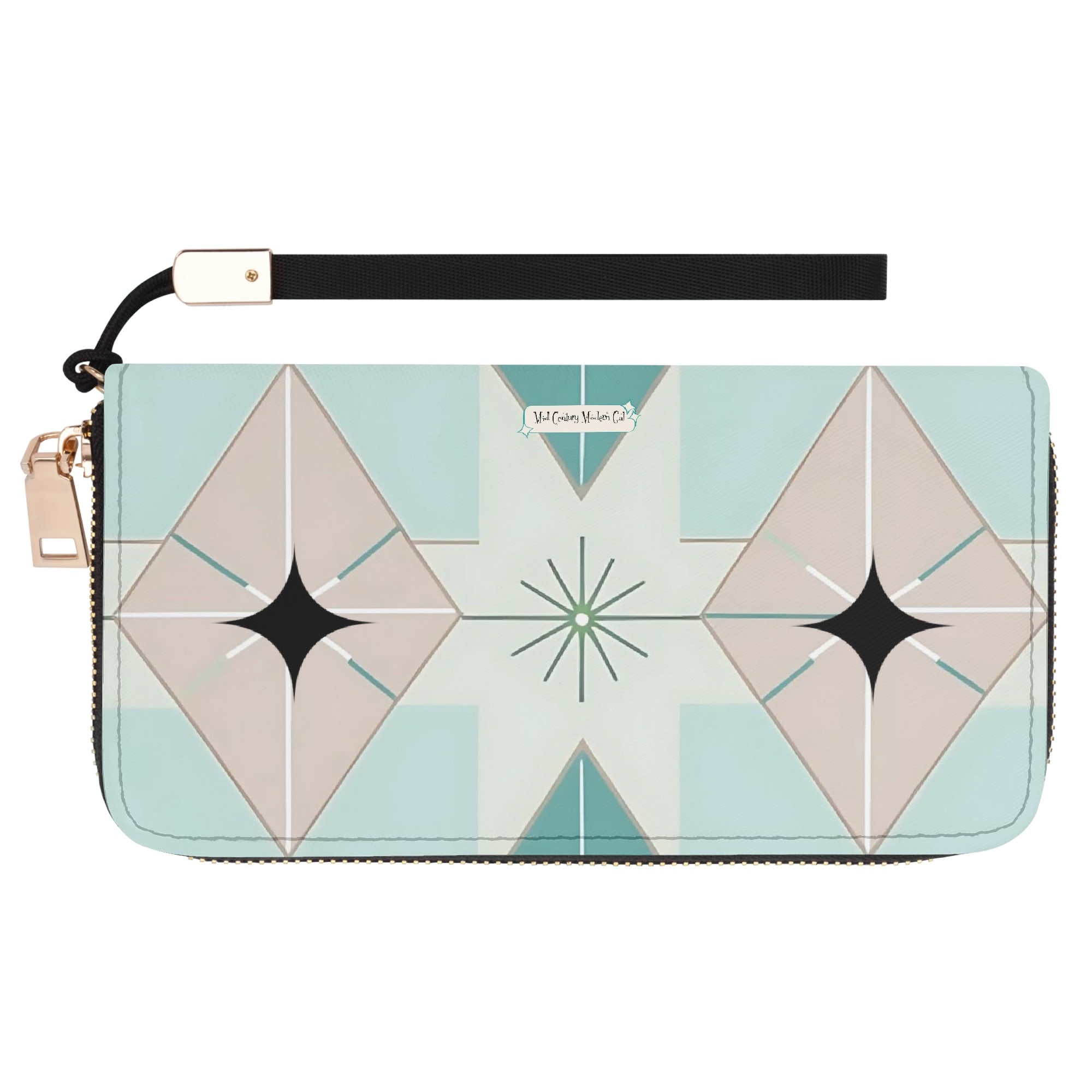 Mid Mod Gal, Kitschy Quirk Retro Wristlet Fly Me To The Moon MCM Atomic Everyday Carry Wallet - Mid Century Modern Gal