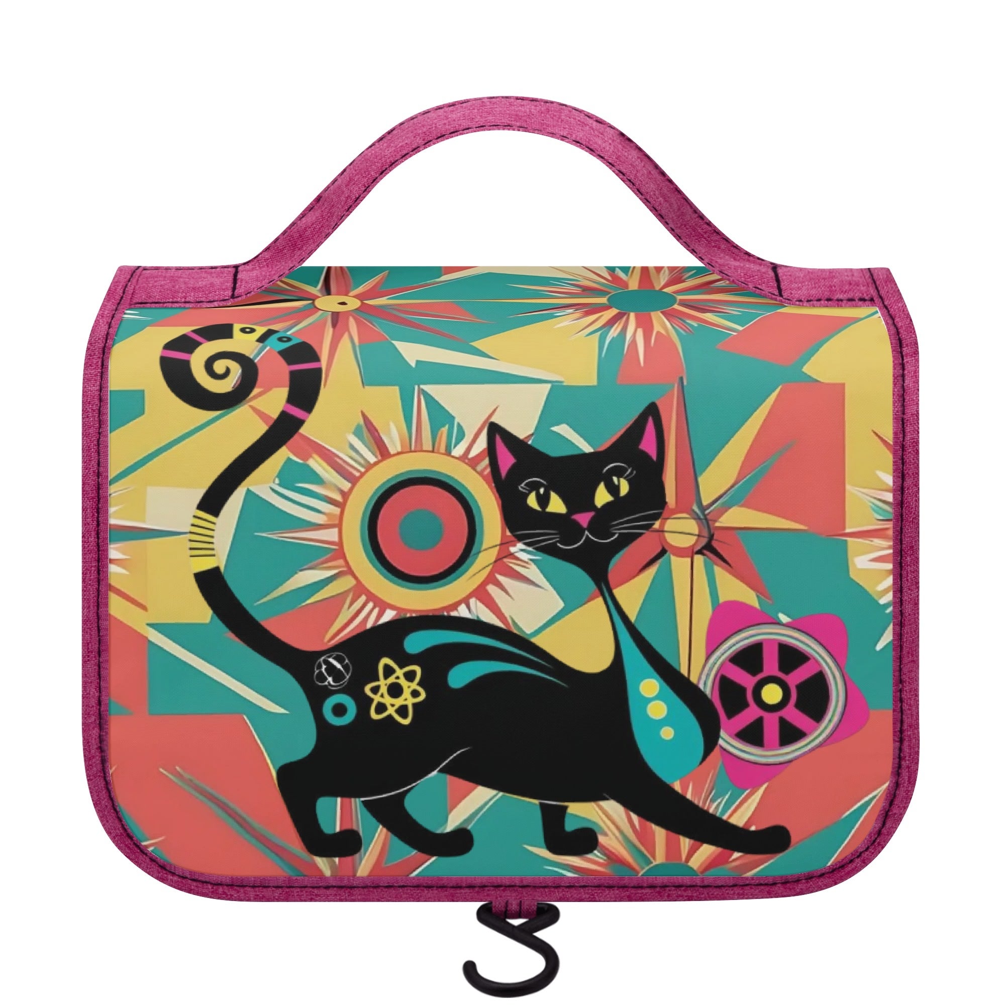 Atomic Kitschy Retro Cat, Mid Mod Starburst Toiletry Cosmetic Travel Bag - Mid Century Modern Gal