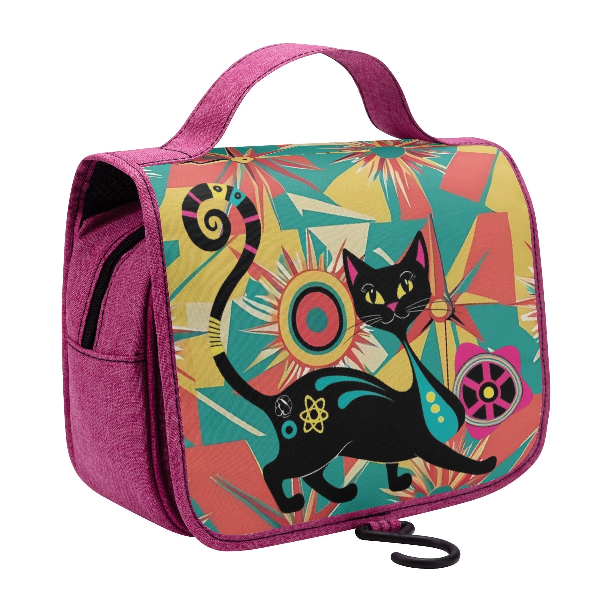 Atomic Kitschy Retro Cat, Mid Mod Starburst Toiletry Cosmetic Travel Bag - Mid Century Modern Gal