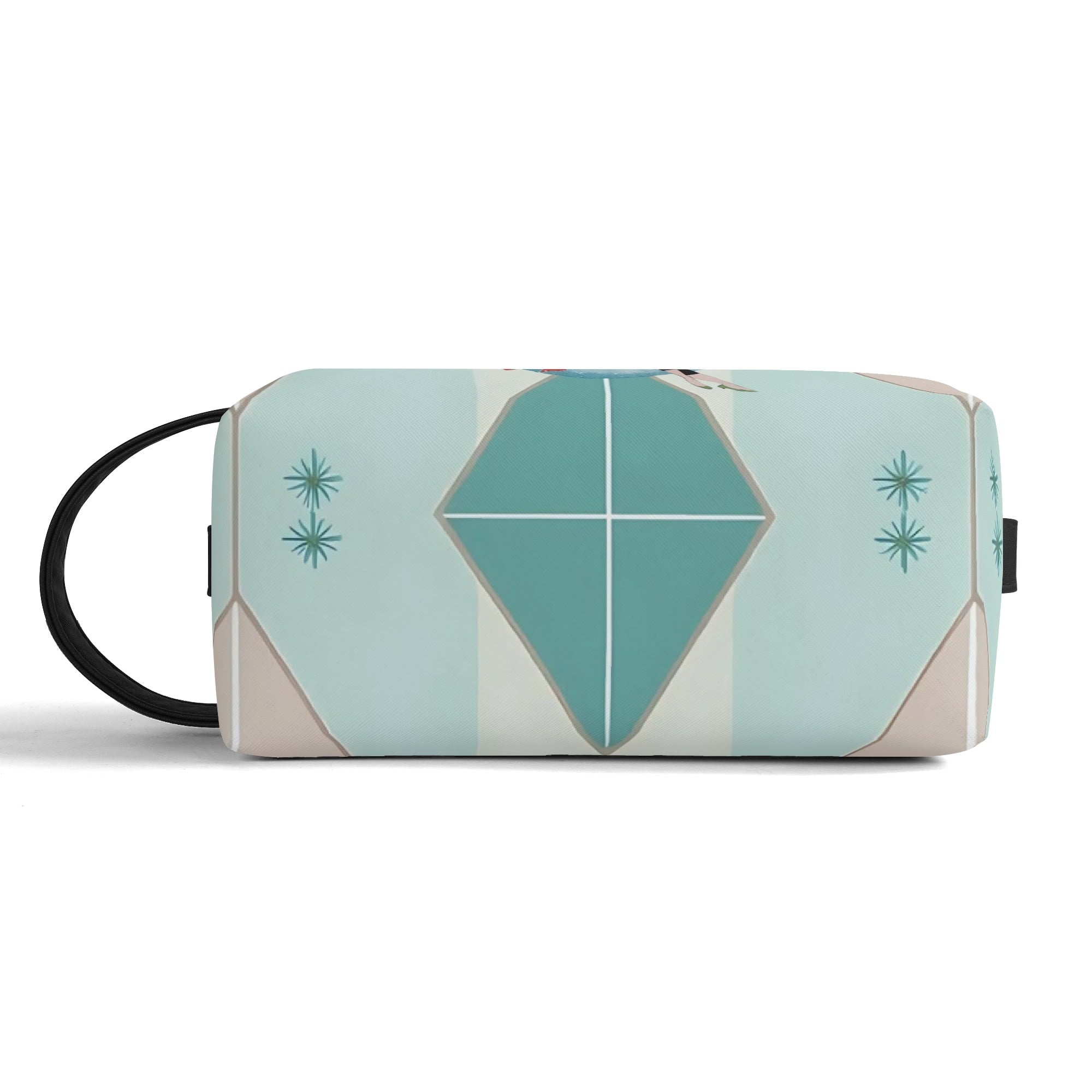 Kitschy Mod Gal Travel Toiletry Bag, Fly Me To The Moon Atomic Starbursts Cosmetic Organizer - Mid Century Modern Gal