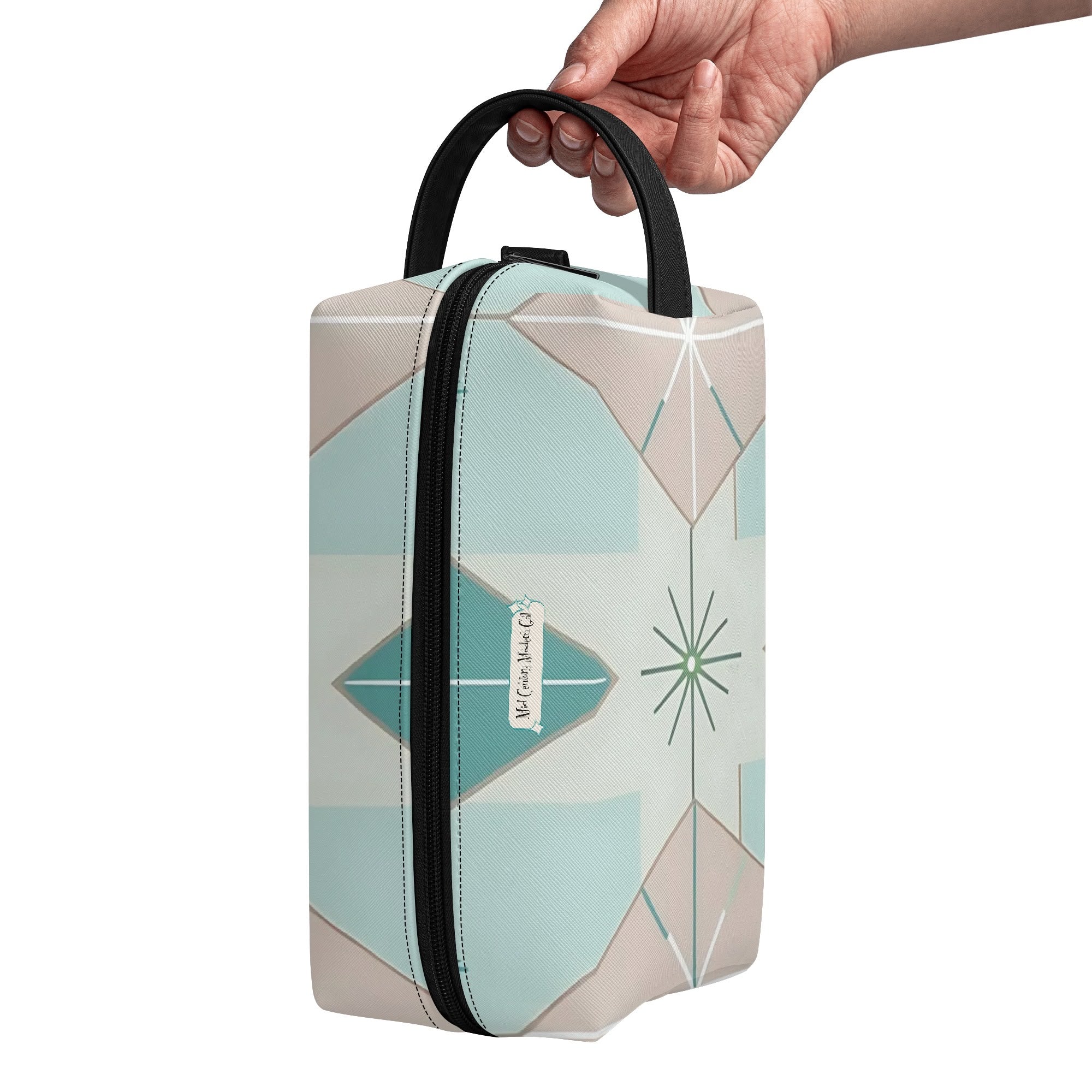 Kitschy Mod Gal Travel Toiletry Bag, Fly Me To The Moon Atomic Starbursts Cosmetic Organizer - Mid Century Modern Gal