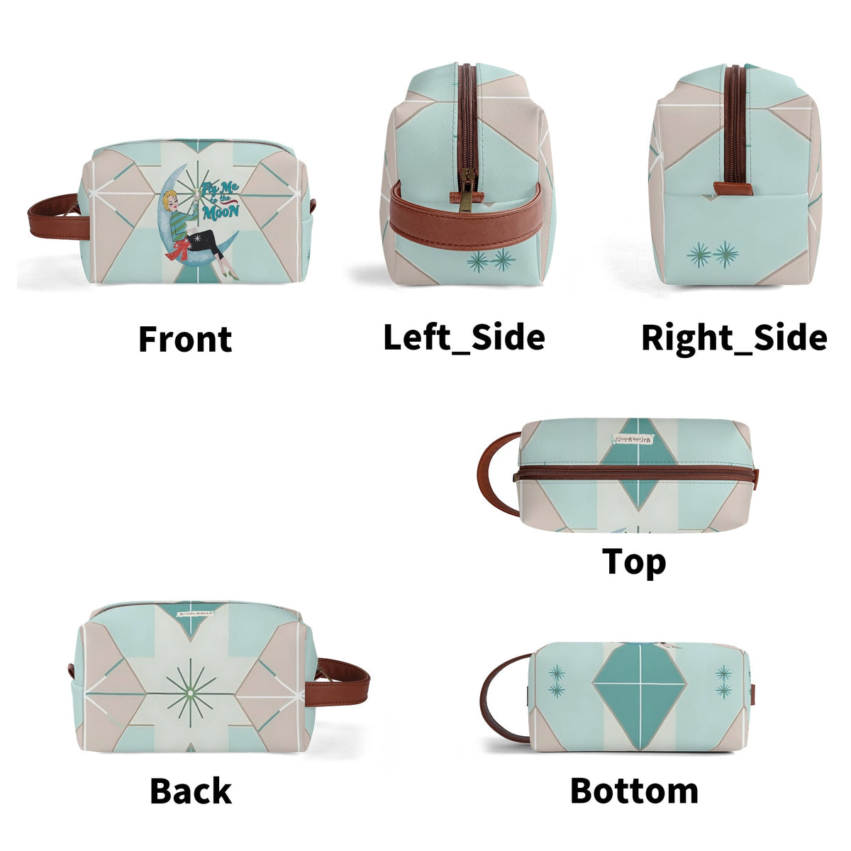 Kitschy Mod Gal Travel Toiletry Bag, Fly Me To The Moon Atomic Starbursts Cosmetic Organizer - Mid Century Modern Gal