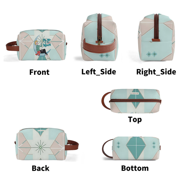 Kitschy Mod Gal Travel Toiletry Bag, Fly Me To The Moon Atomic Starbursts Cosmetic Organizer