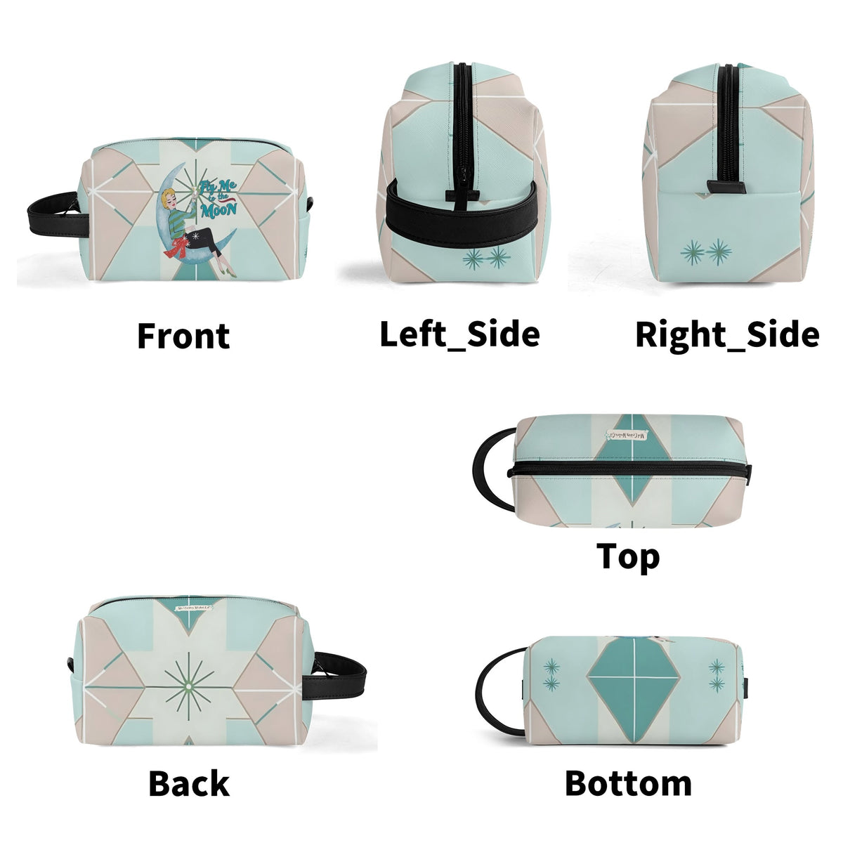Kitschy Mod Gal Travel Toiletry Bag, Fly Me To The Moon Atomic Starbursts Cosmetic Organizer - Mid Century Modern Gal