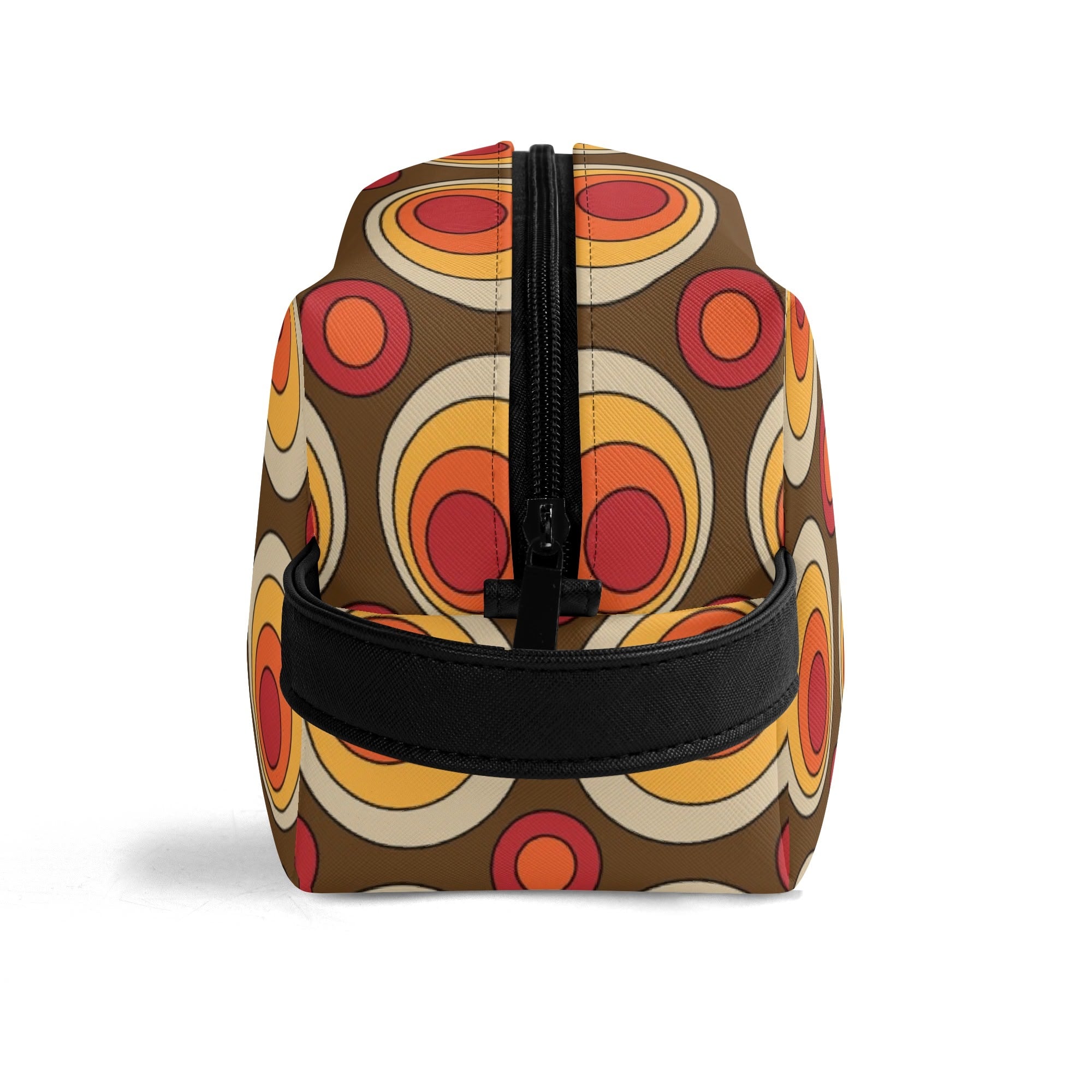 Retro Groovy Brown Orange Space Orbs, Mid Mod Travel Bag Makeup Cosmetics Organizer - Mid Century Modern Gal