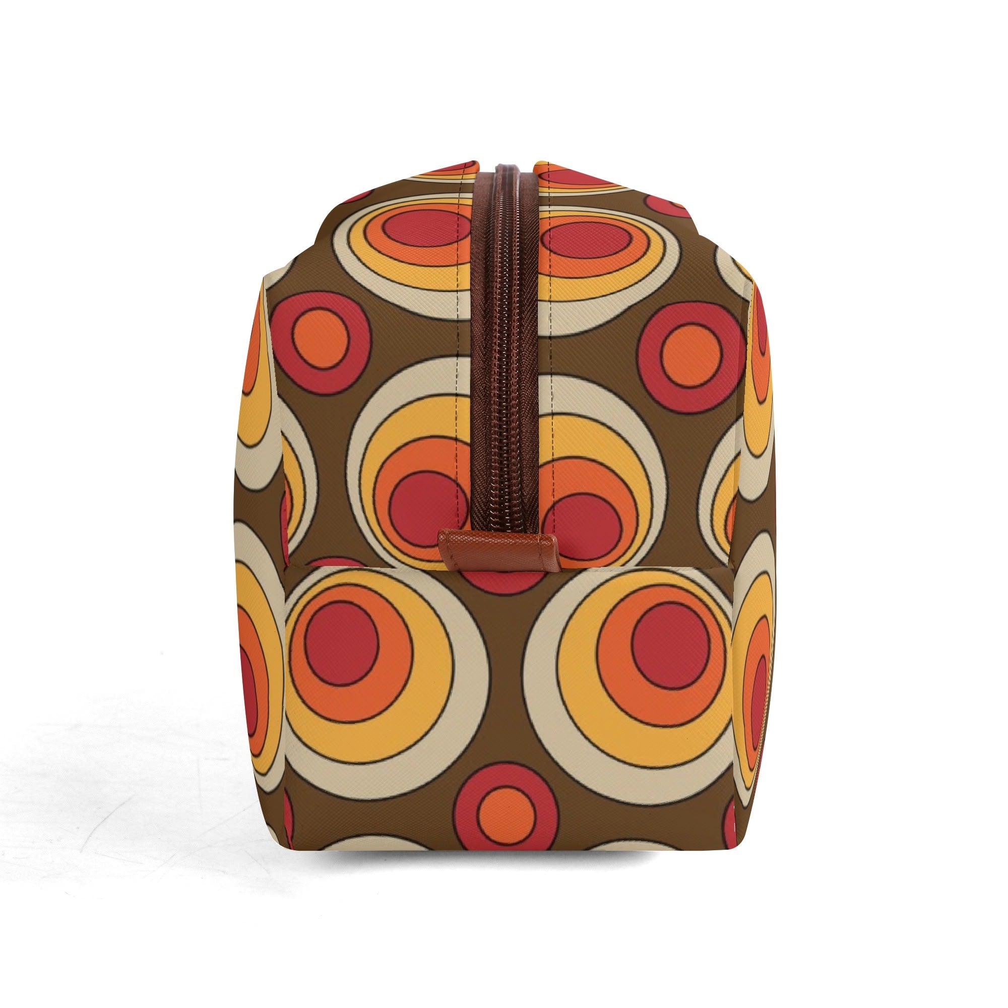 Retro Groovy Brown Orange Space Orbs, Mid Mod Travel Bag Makeup Cosmetics Organizer - Mid Century Modern Gal