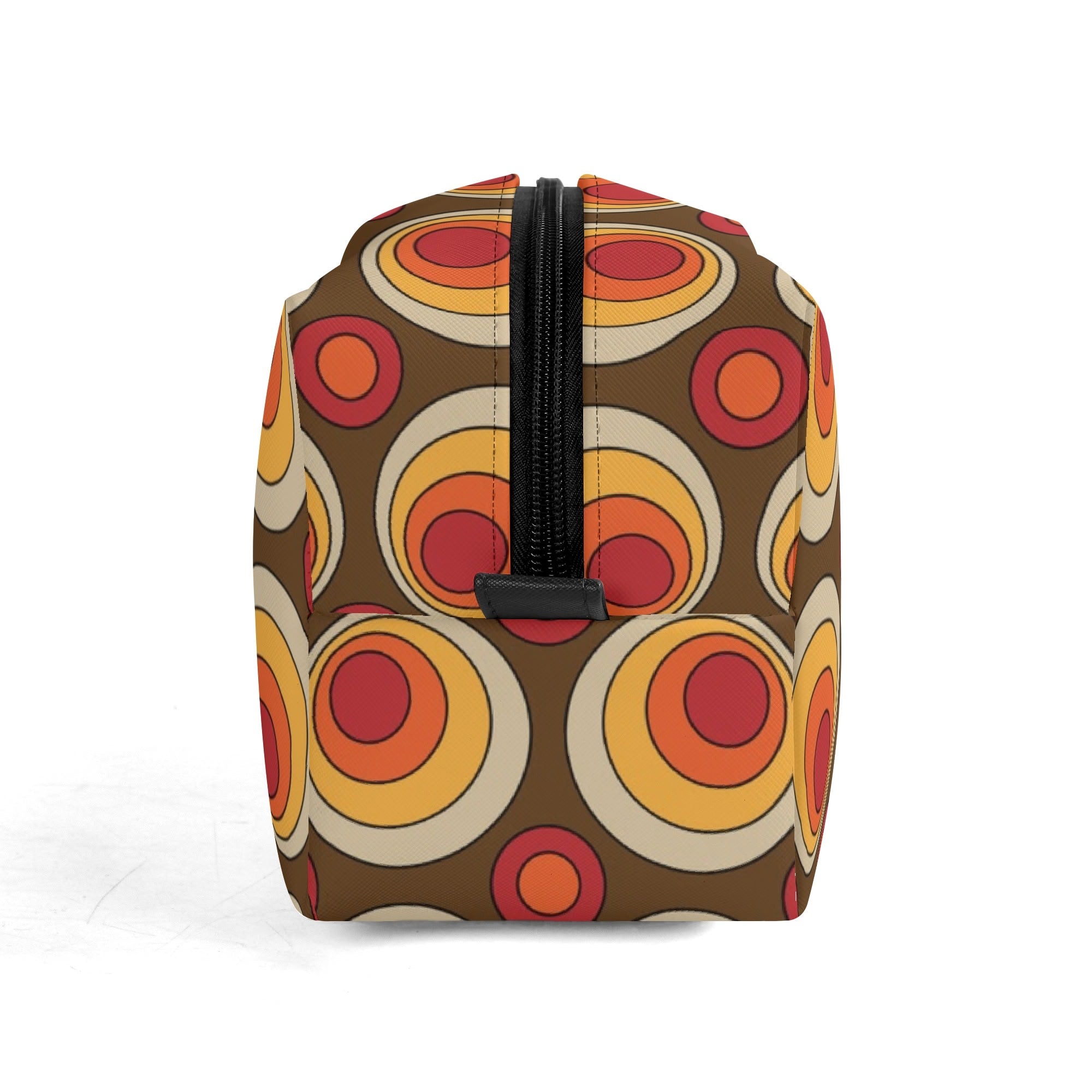 Retro Groovy Brown Orange Space Orbs, Mid Mod Travel Bag Makeup Cosmetics Organizer - Mid Century Modern Gal