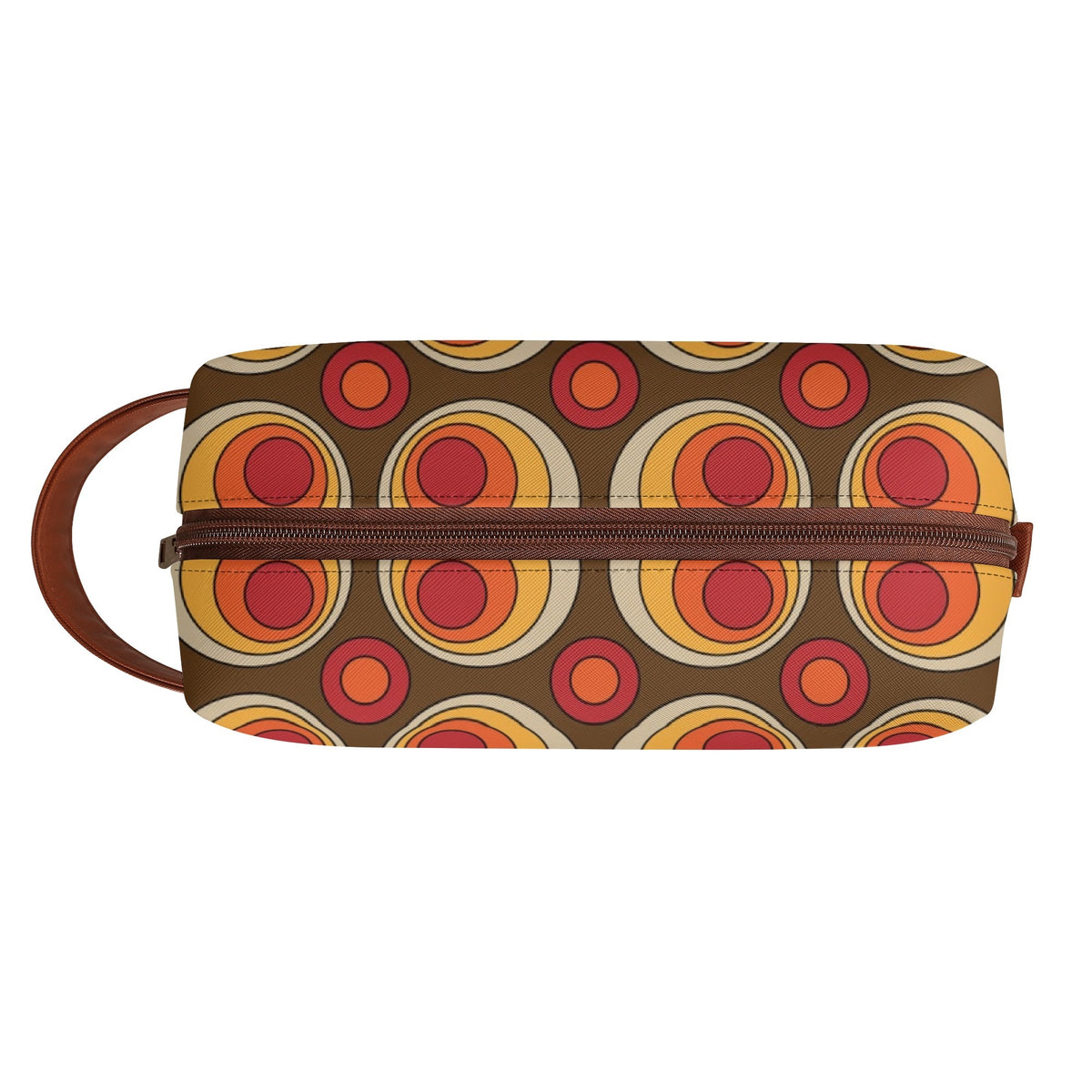 Retro Groovy Brown Orange Space Orbs, Mid Mod Travel Bag Makeup Cosmetics Organizer - Mid Century Modern Gal