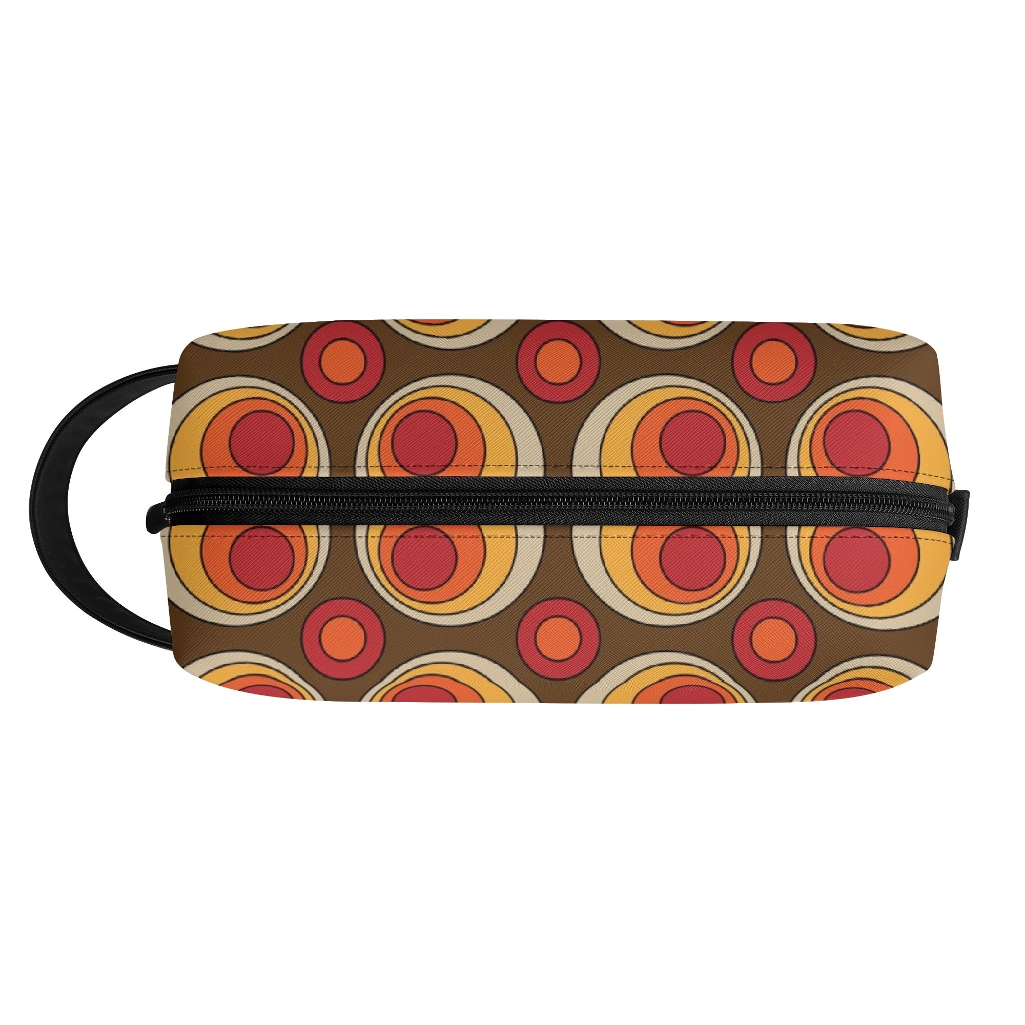 Retro Groovy Brown Orange Space Orbs, Mid Mod Travel Bag Makeup Cosmetics Organizer - Mid Century Modern Gal