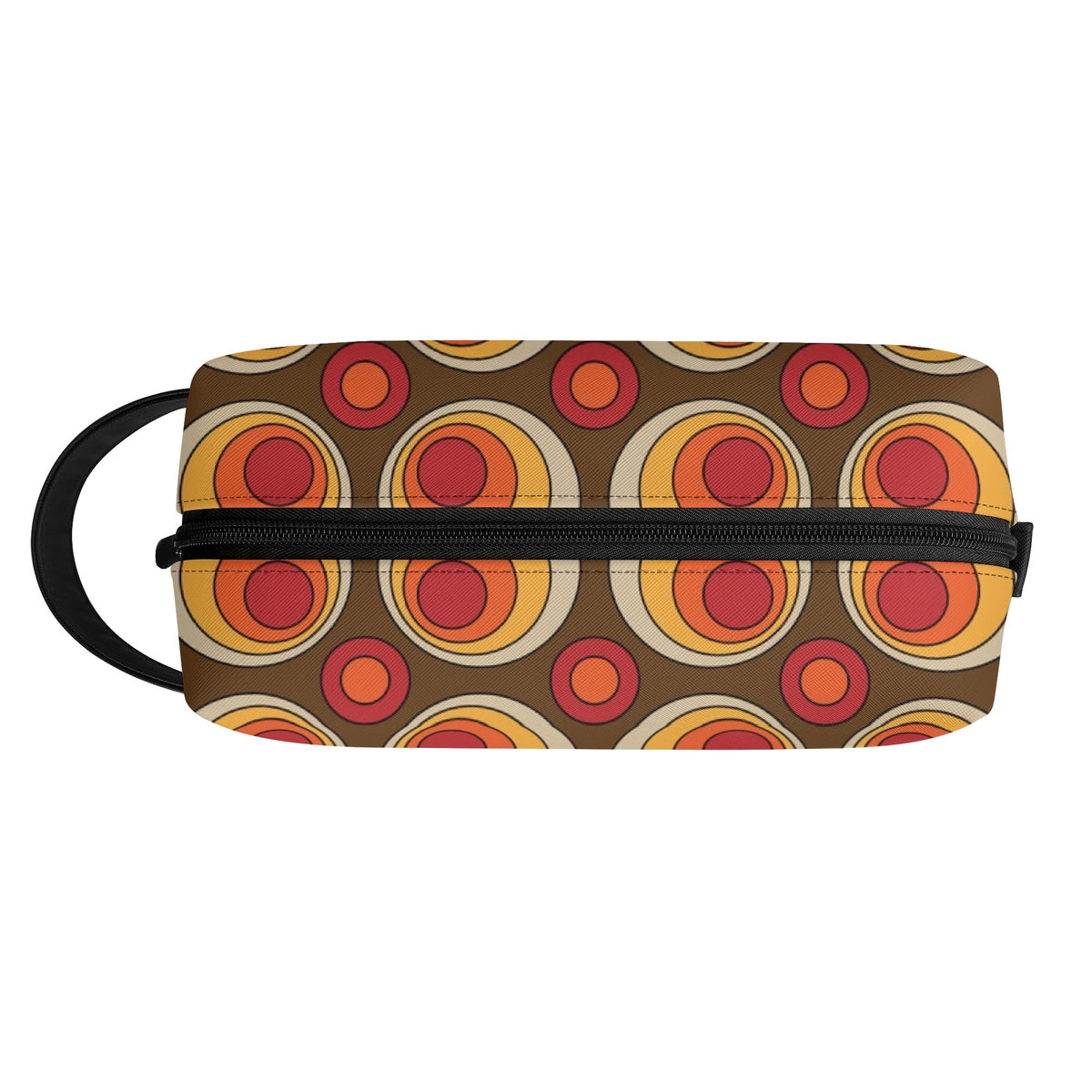 Retro Groovy Brown Orange Space Orbs, Mid Mod Travel Bag Makeup Cosmetics Organizer - Mid Century Modern Gal