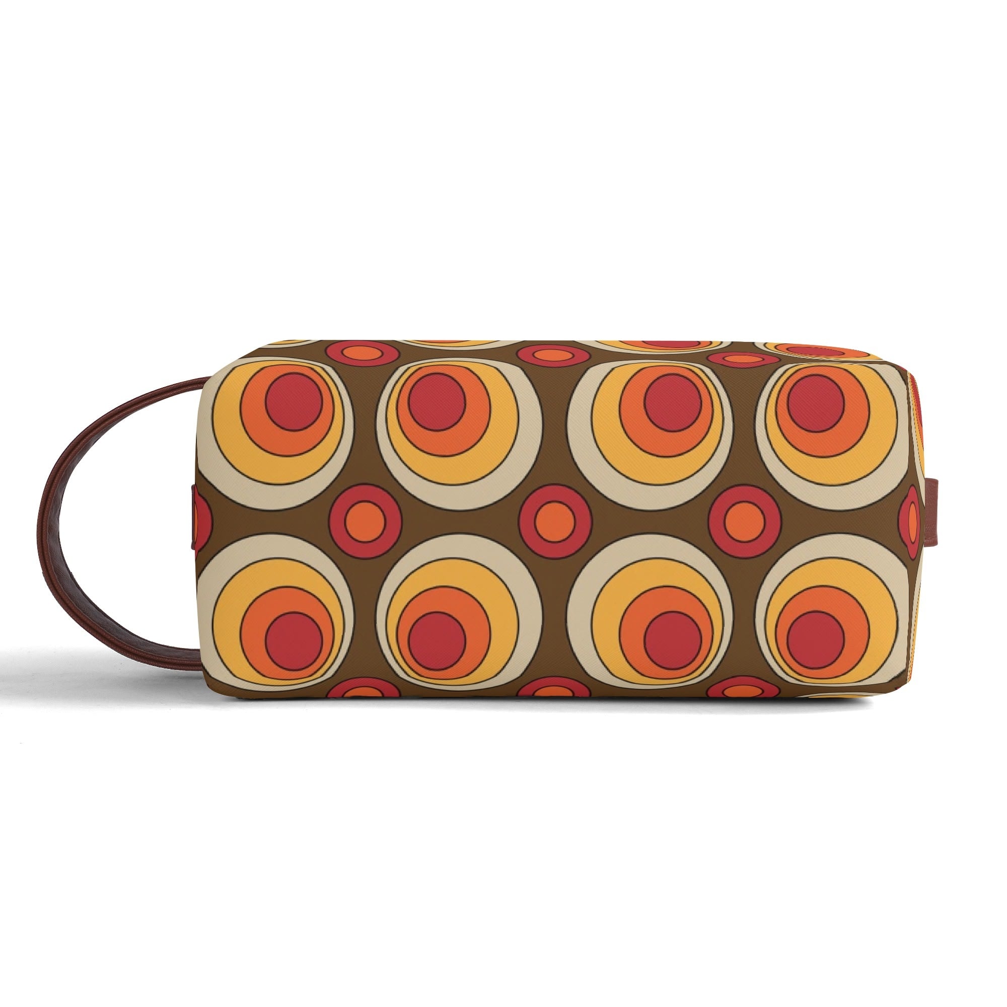 Retro Groovy Brown Orange Space Orbs, Mid Mod Travel Bag Makeup Cosmetics Organizer - Mid Century Modern Gal