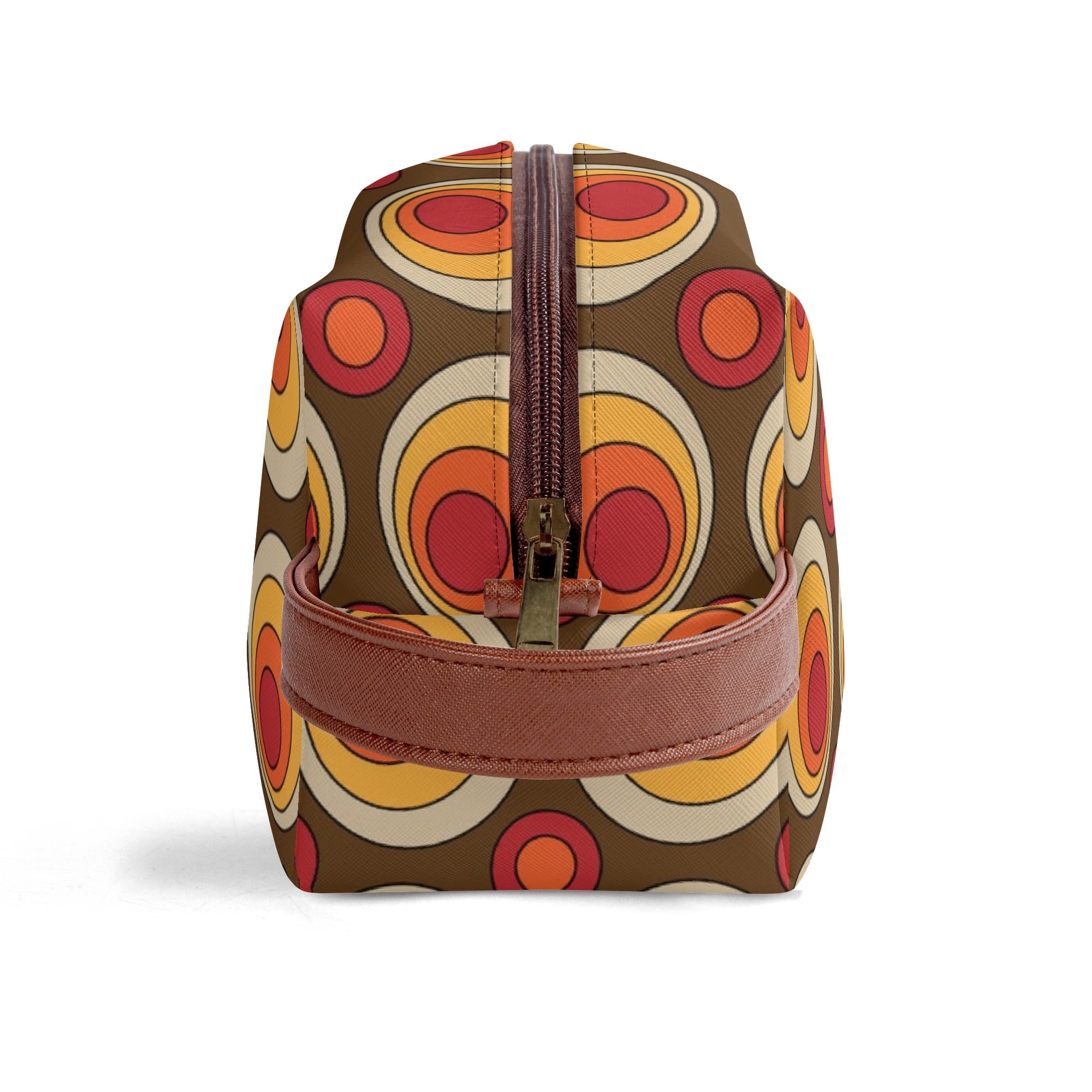 Retro Groovy Brown Orange Space Orbs, Mid Mod Travel Bag Makeup Cosmetics Organizer - Mid Century Modern Gal