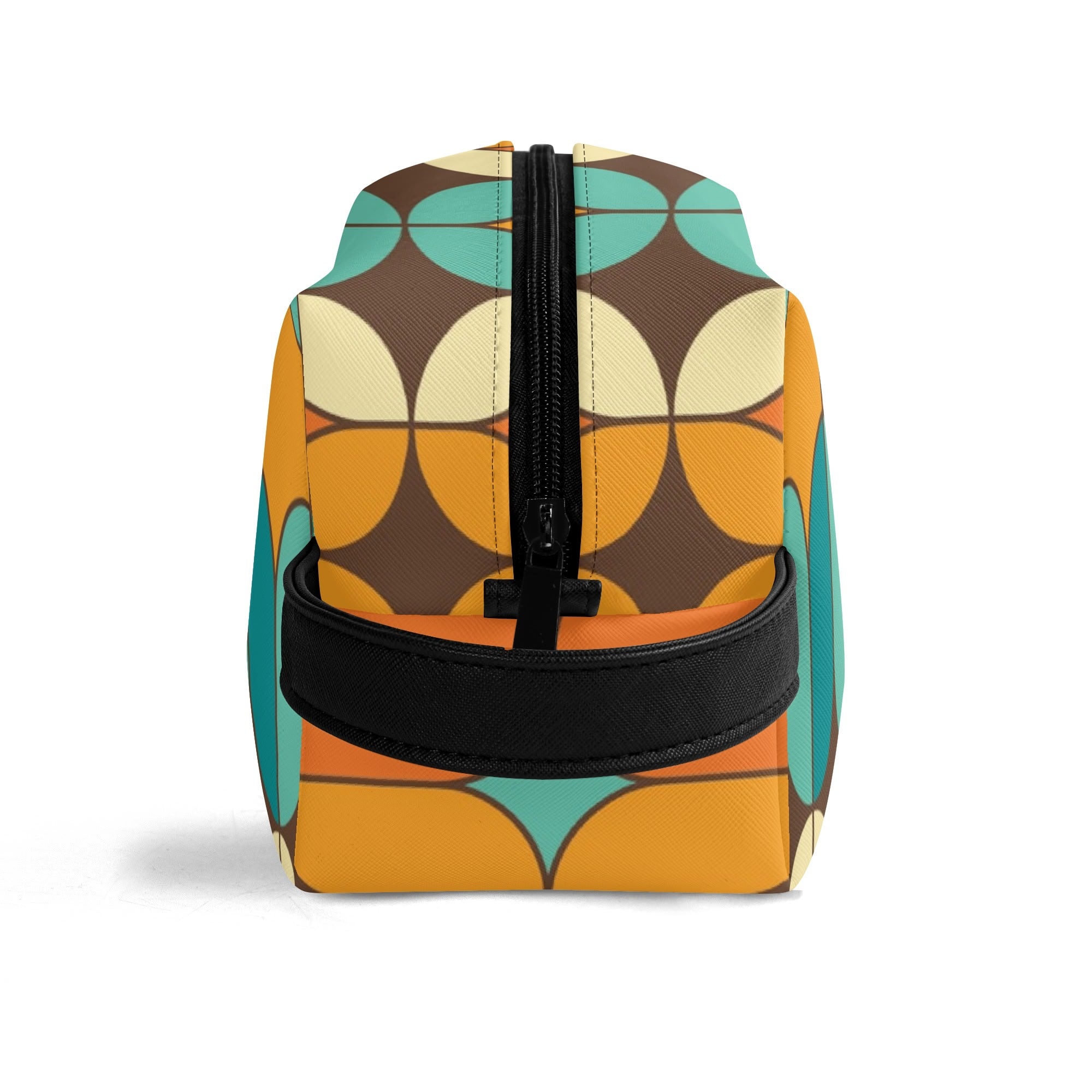 Atomic Kitschy Cats, Retro Orange, Teal Geometric Travel Bag Makeup Cosmetics Organizer - Mid Century Modern Gal